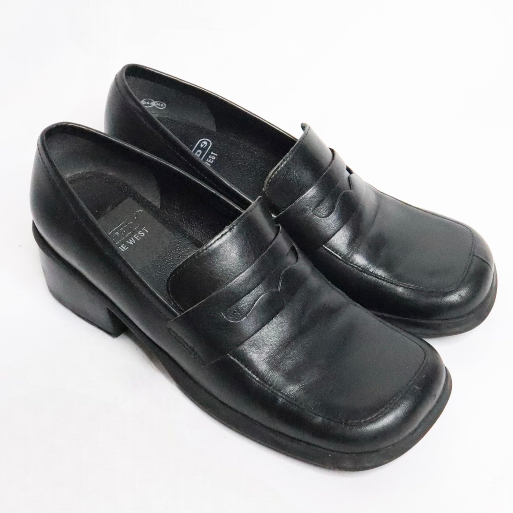 Black Leather Heeled Loafers (7 US)