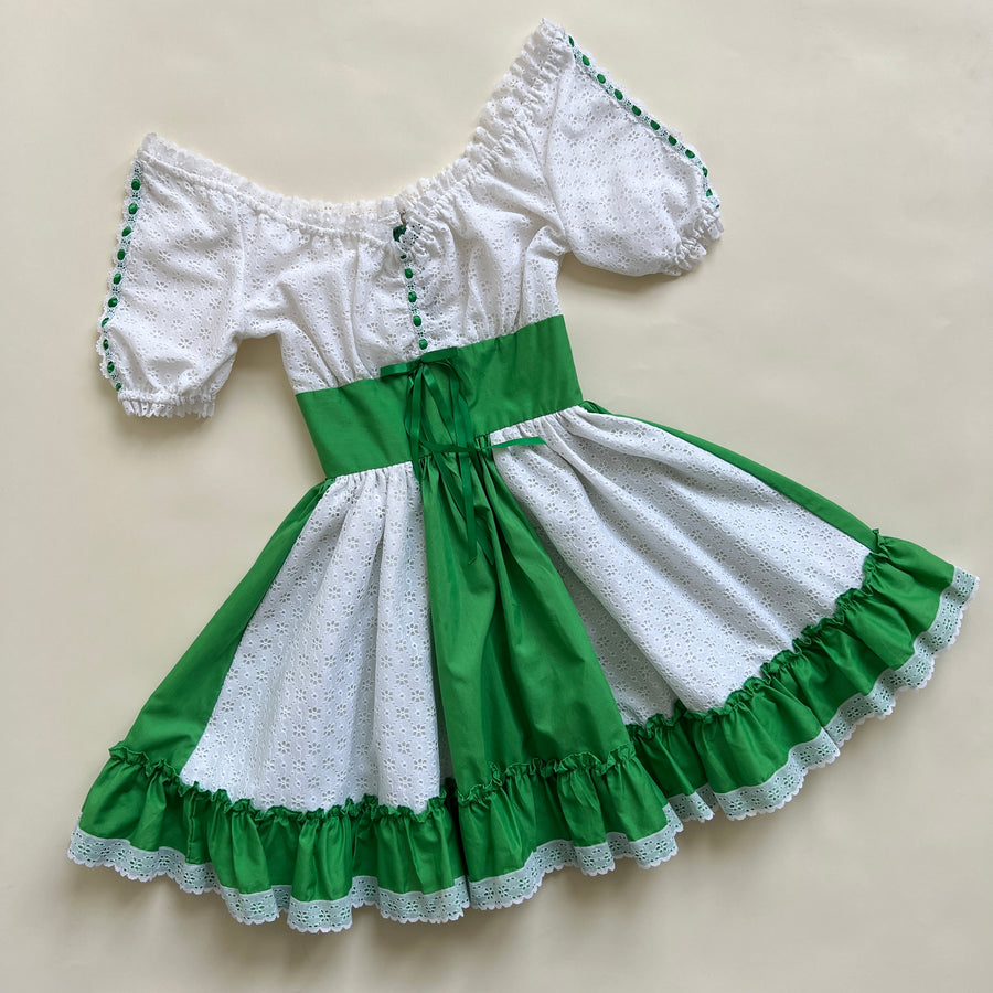 vintage white & green dancing dress sz s