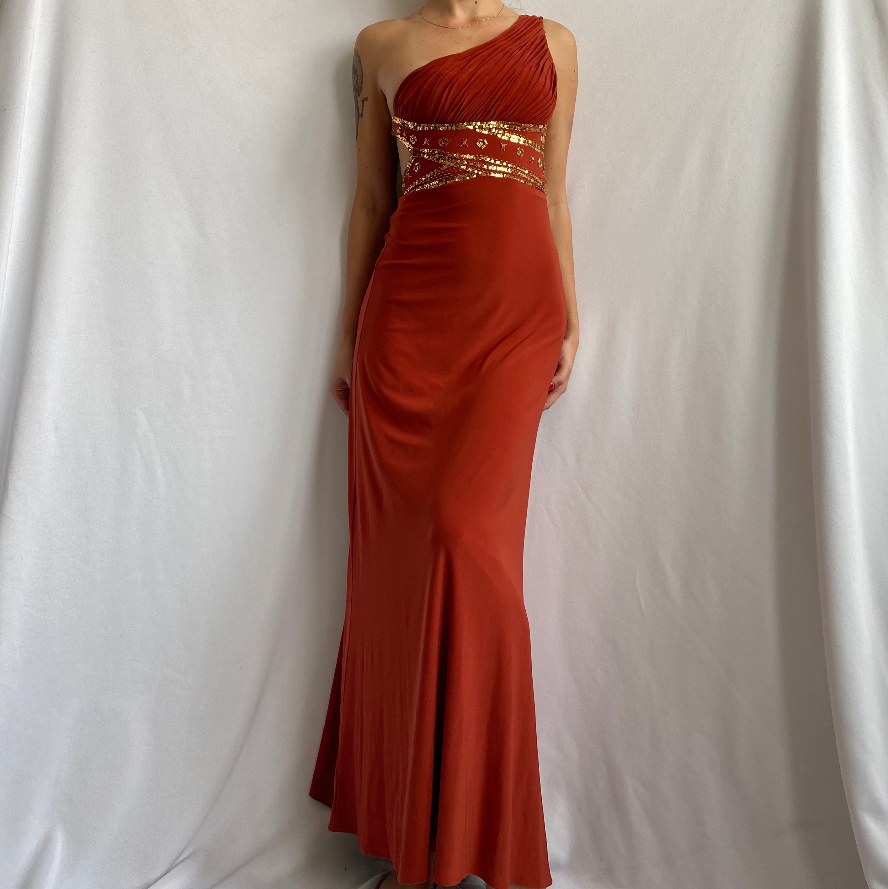 Bronze & gold prom dress