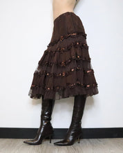 Brown Tiered Maxi Skirt (Small) 