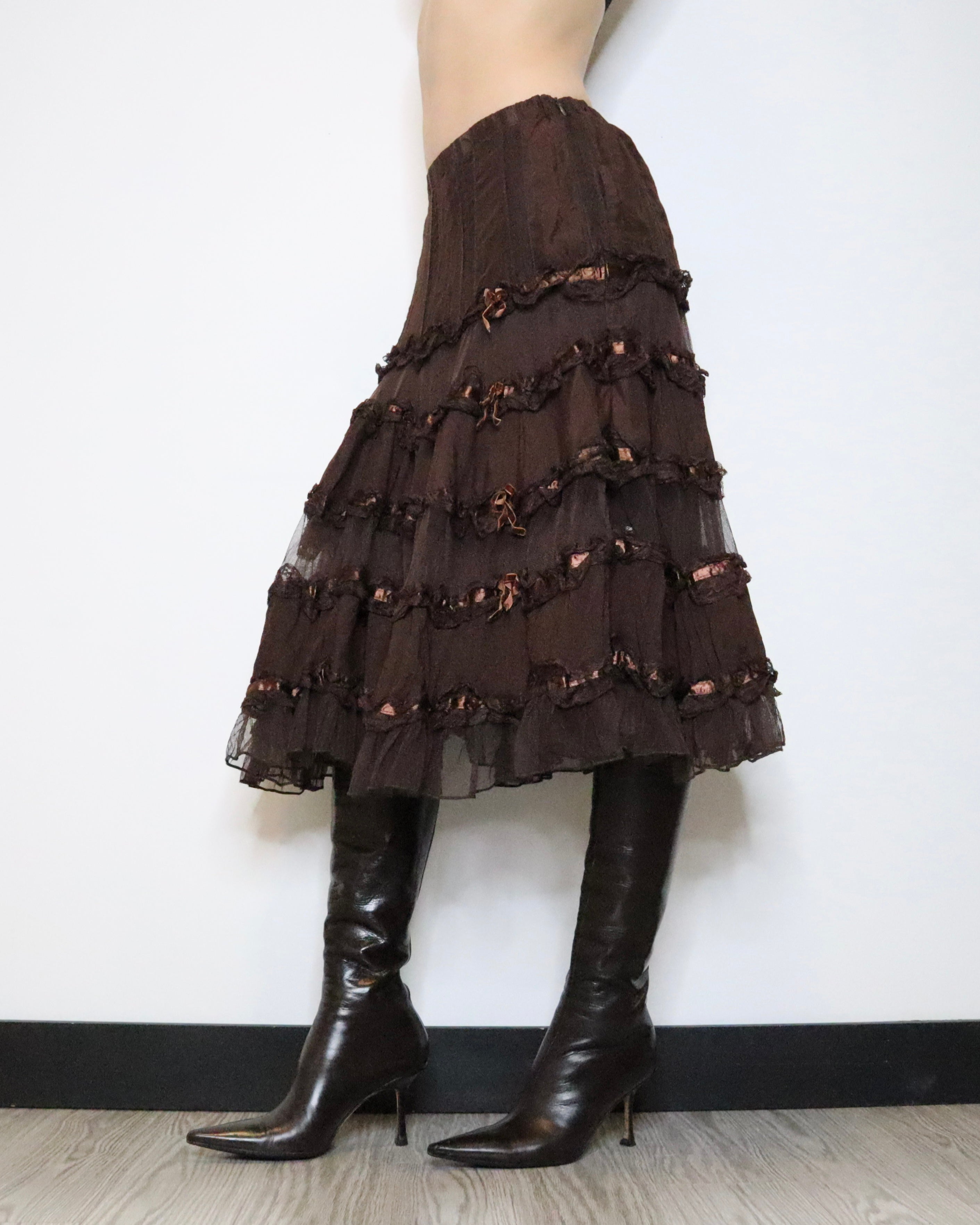 Brown Tiered Maxi Skirt (Small) 