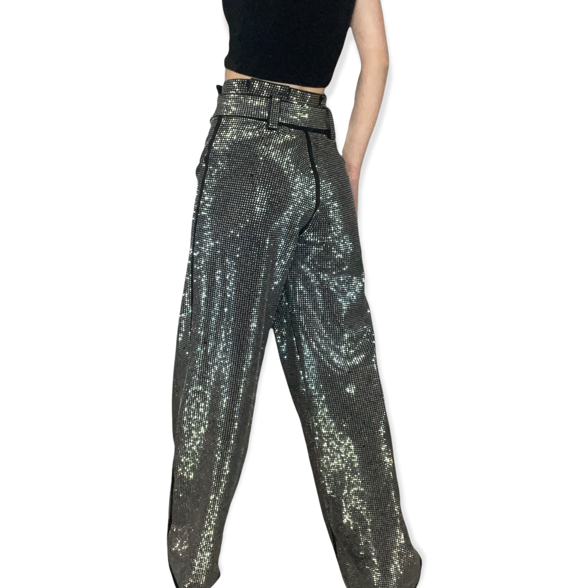 Wide leg rhinestone trousers