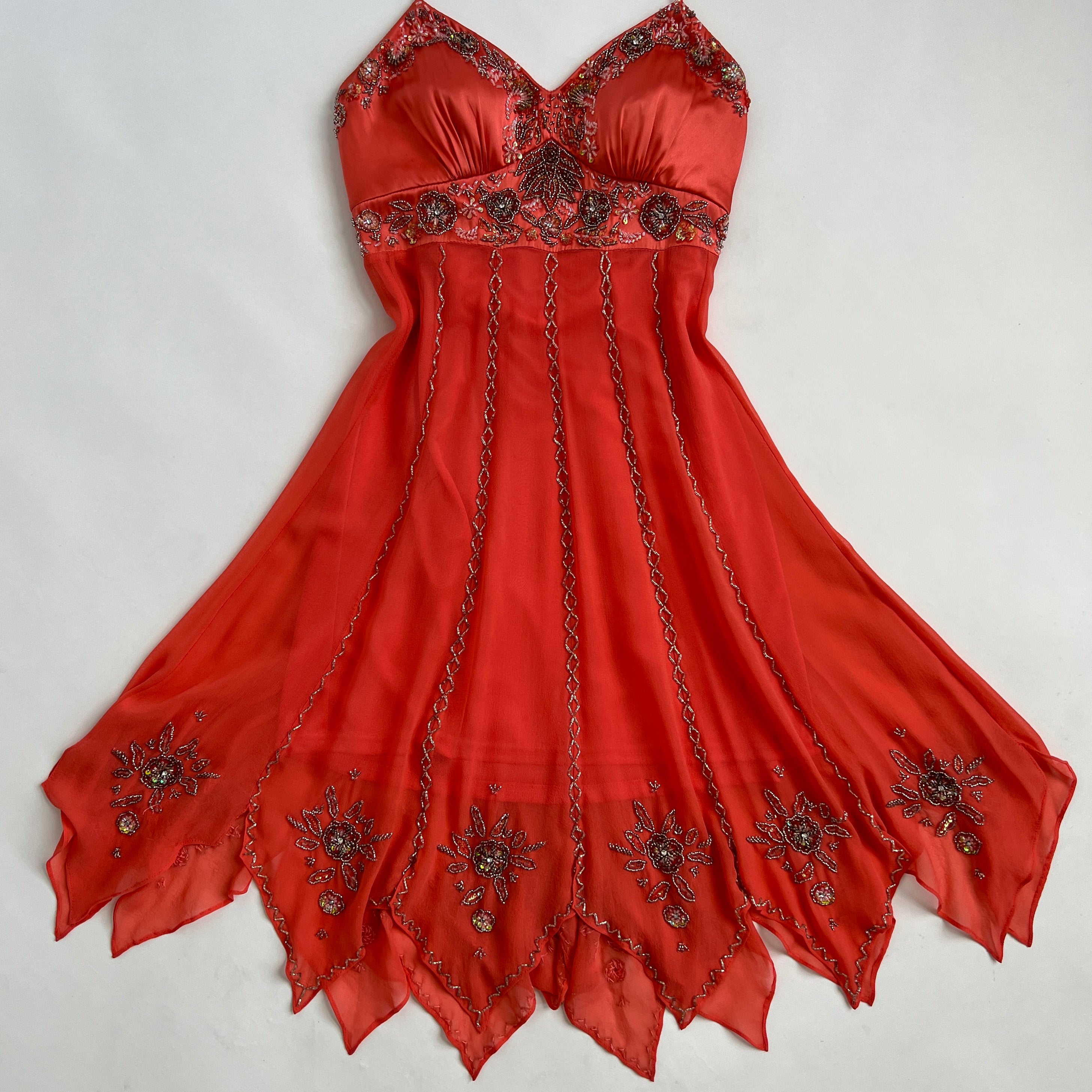 Beaded silk peach fairy dress - s