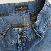 denim mini skirt pleated trim XL