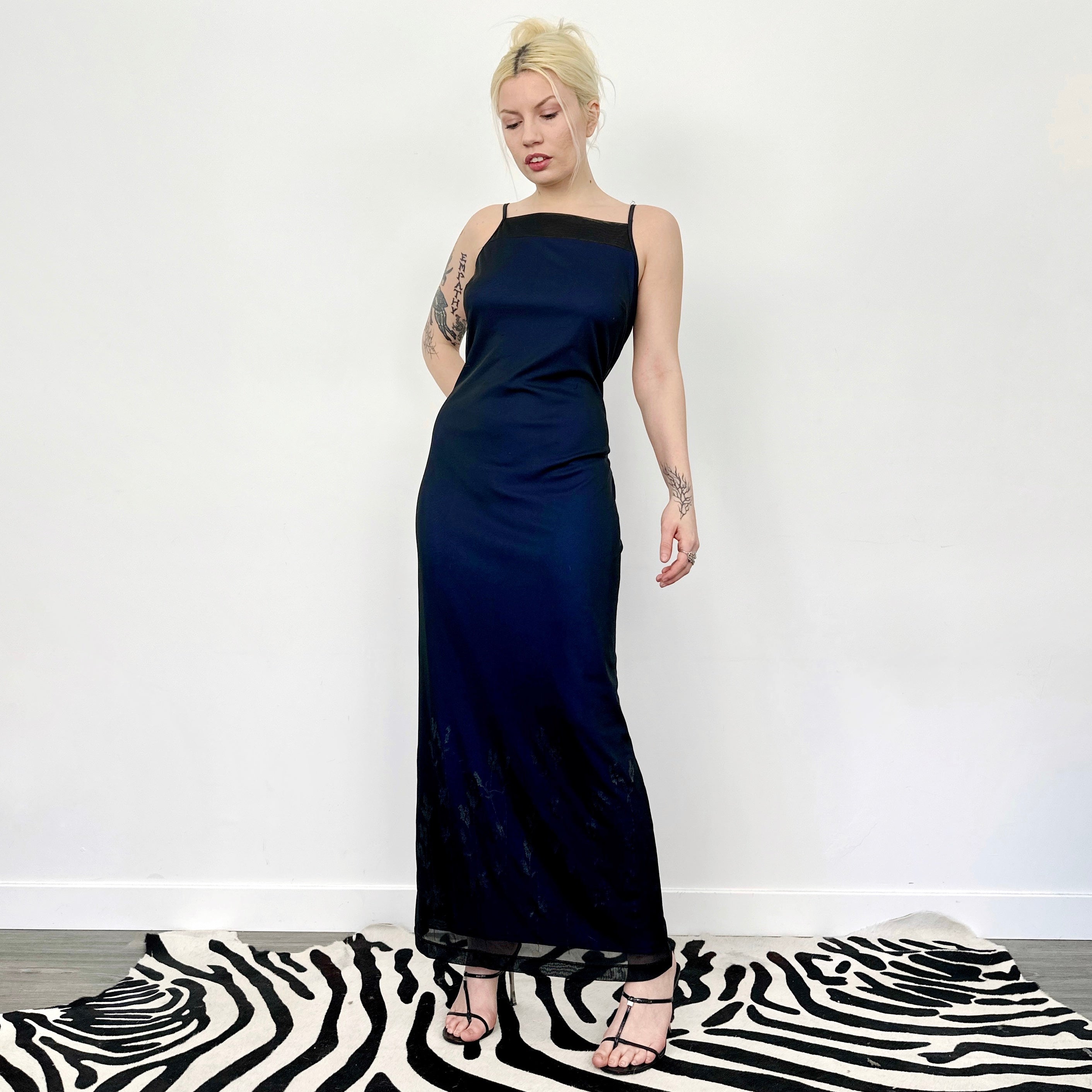 90s Navy Floral Maxi Dress (L)