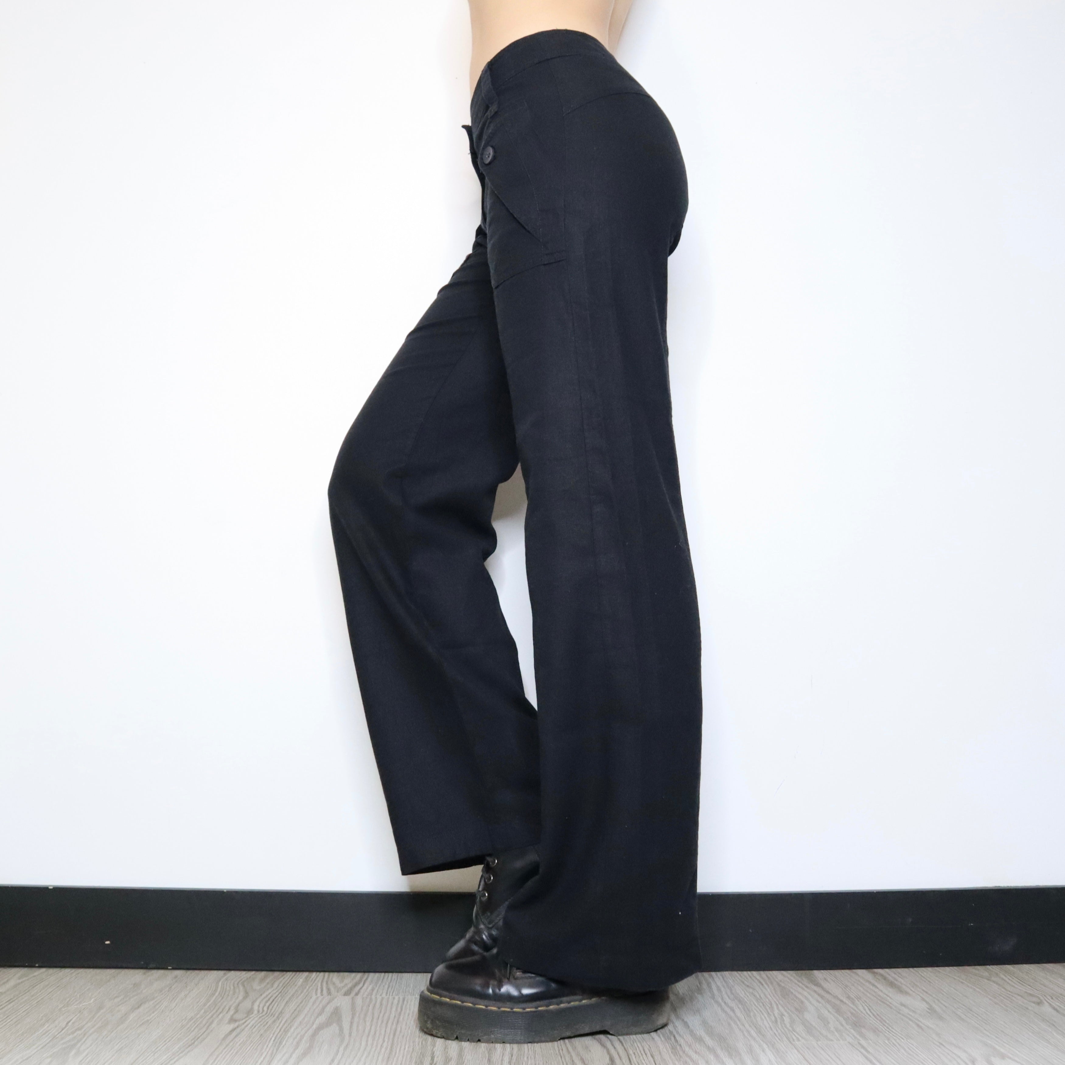 Black Linen Wide Leg Pants (Small)