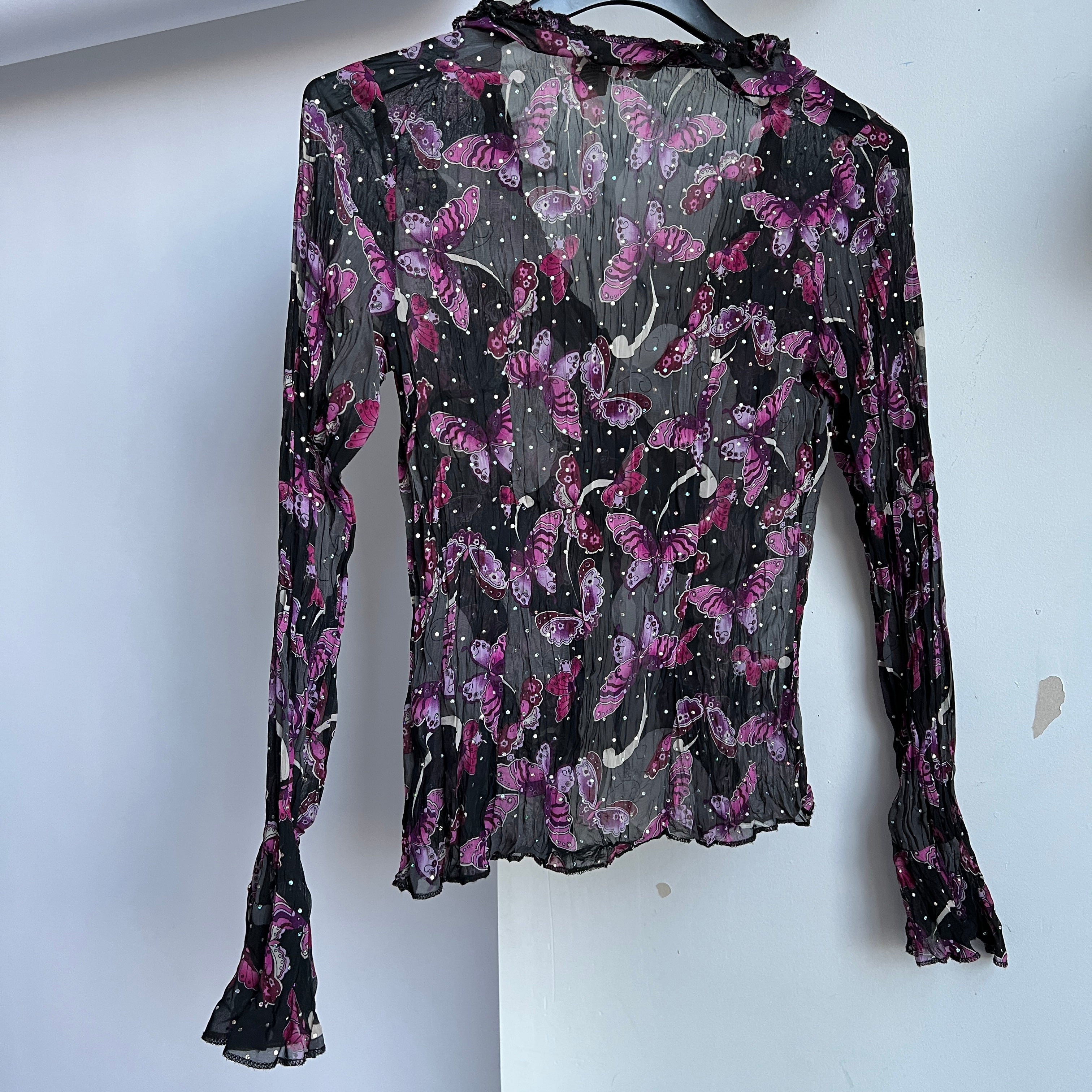 Y2K sheer butterfly top