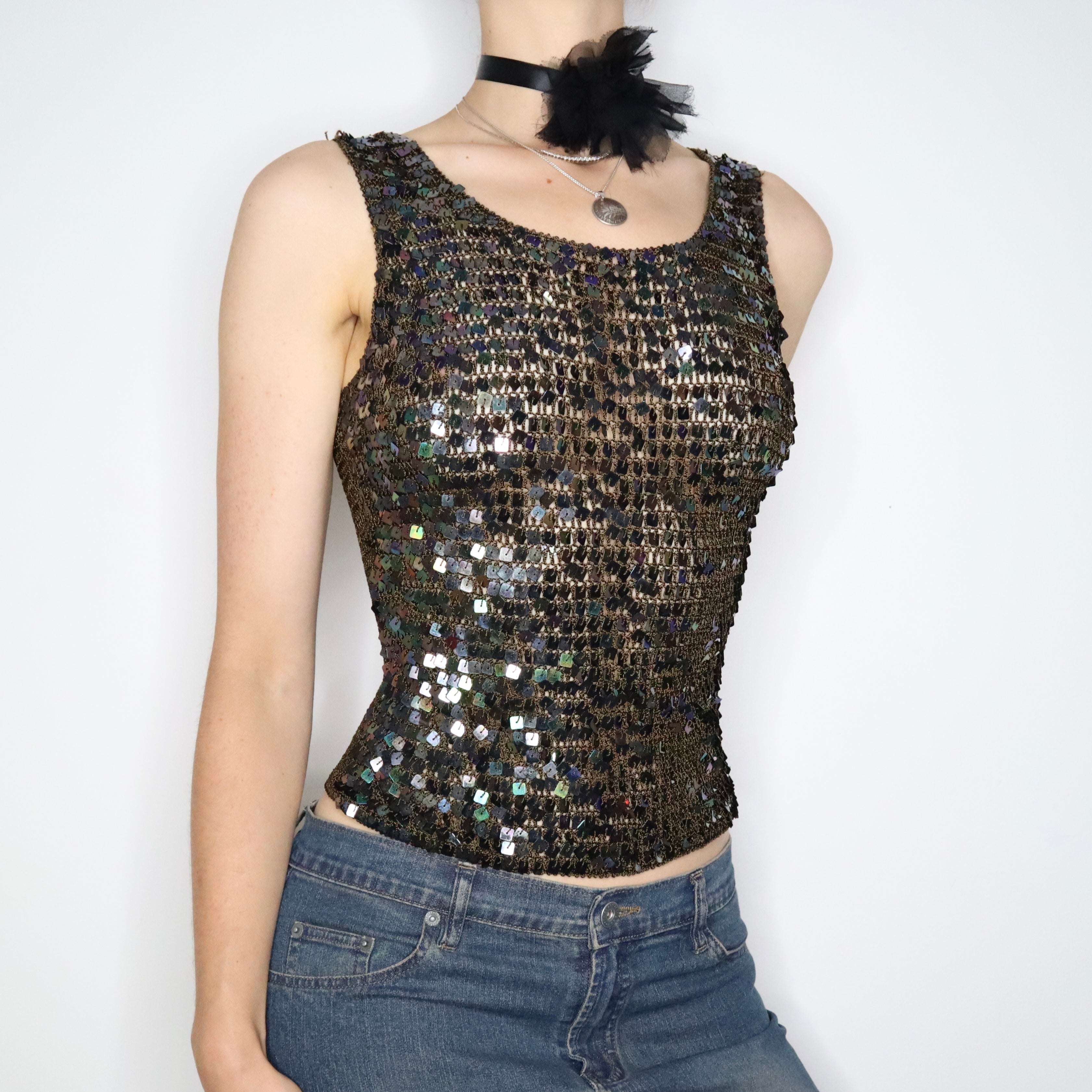 Brown Sequin Knit Top (S-M) 