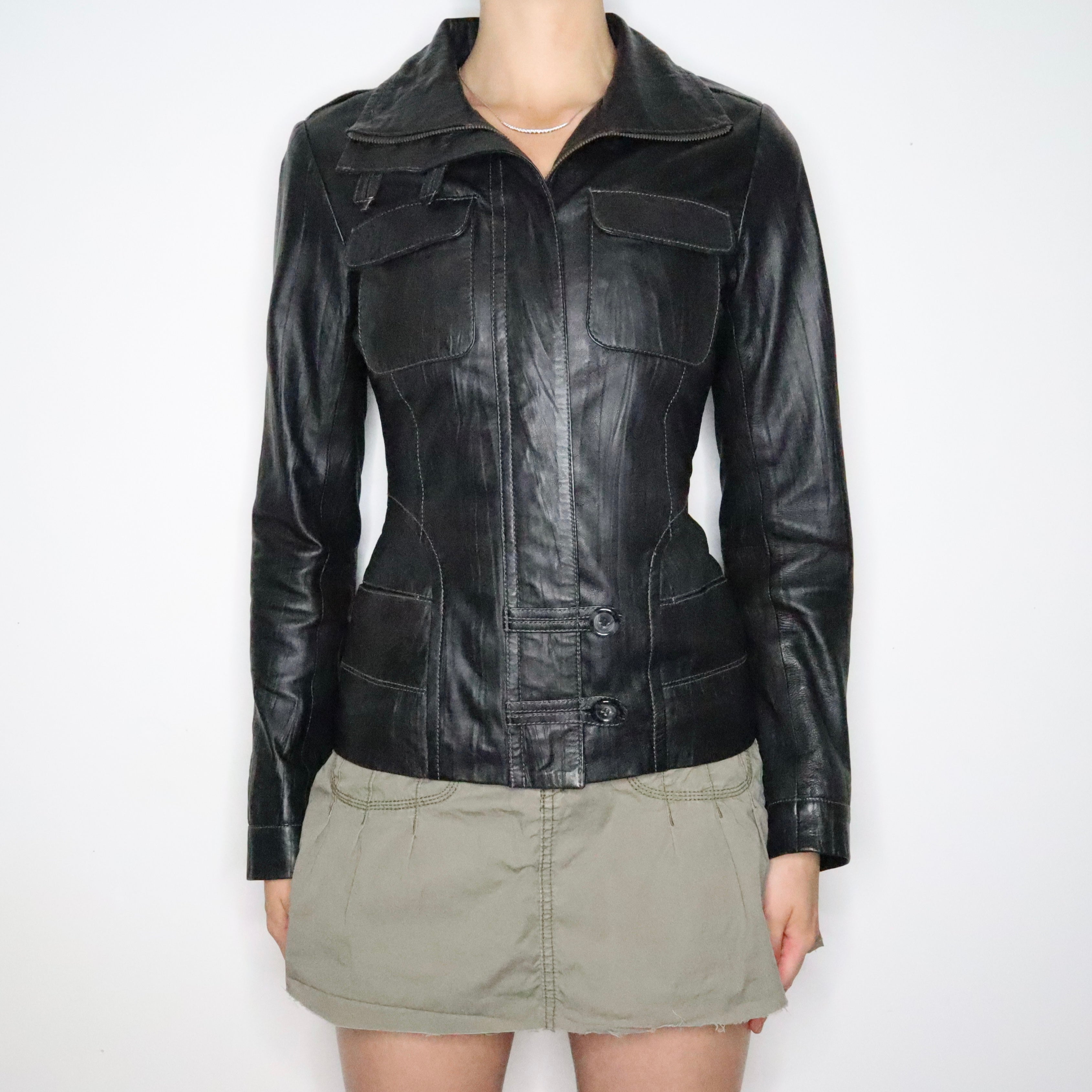 Black Leather Moto Jacket (Small)