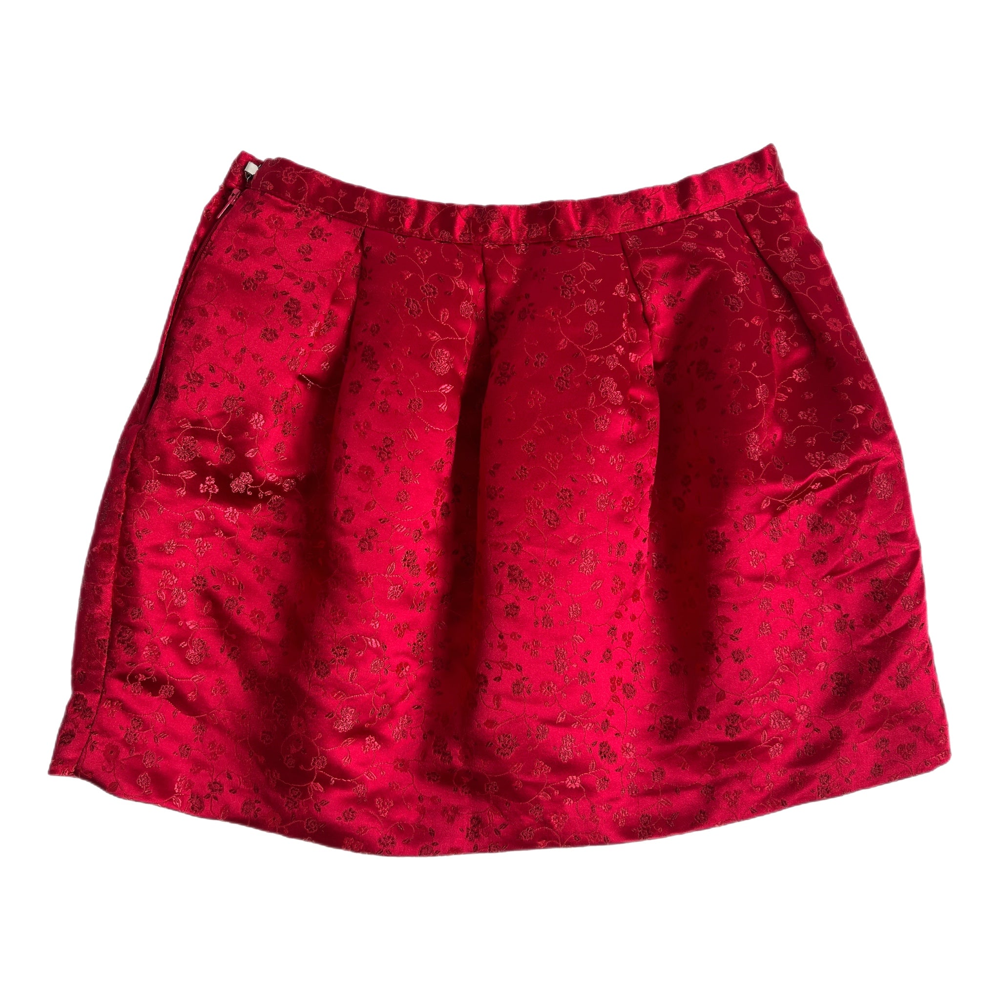 90s red floral satin bubble skirt