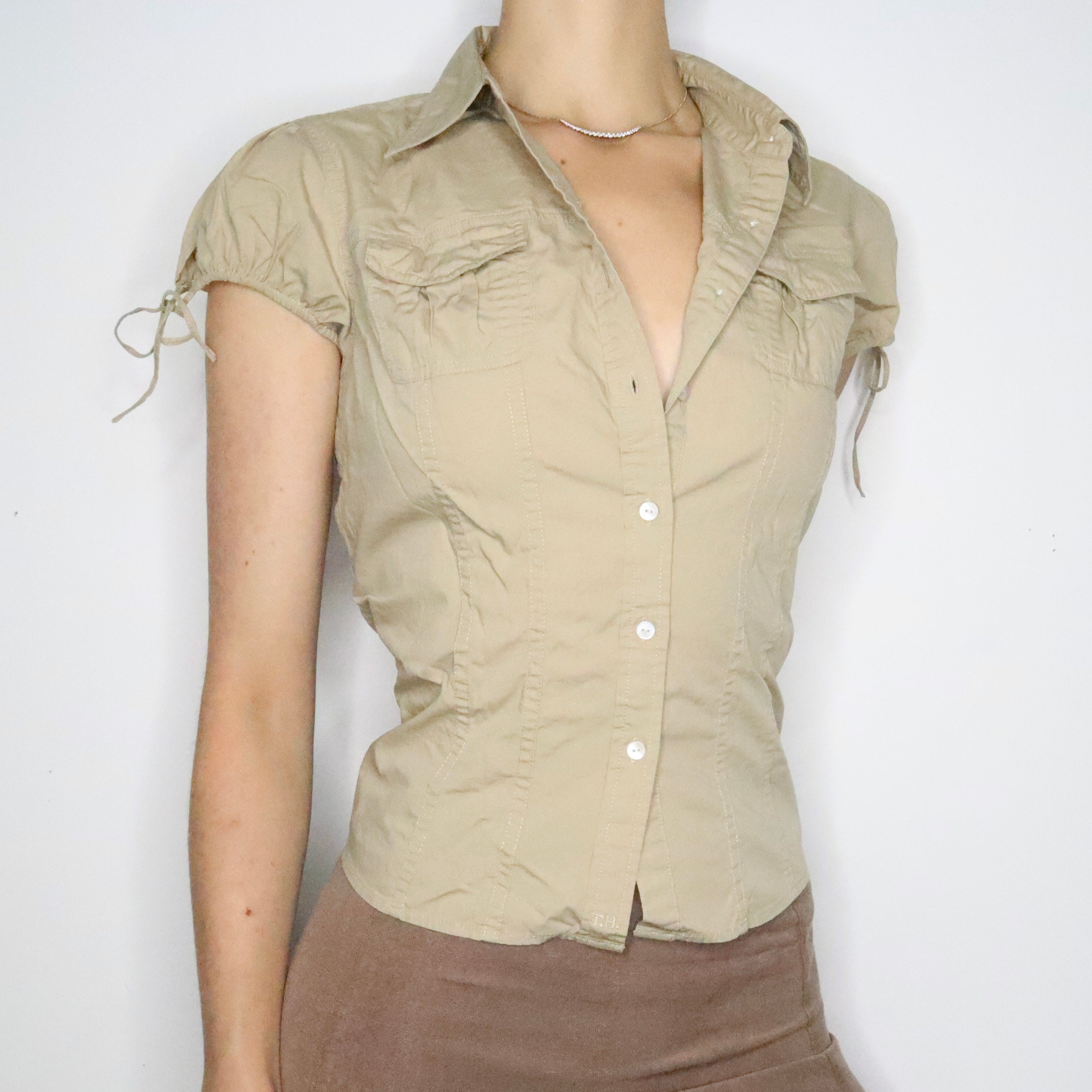 Tan Short Sleeve Button Up (M-L)