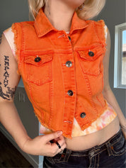 Orange Cropped Denim Vest