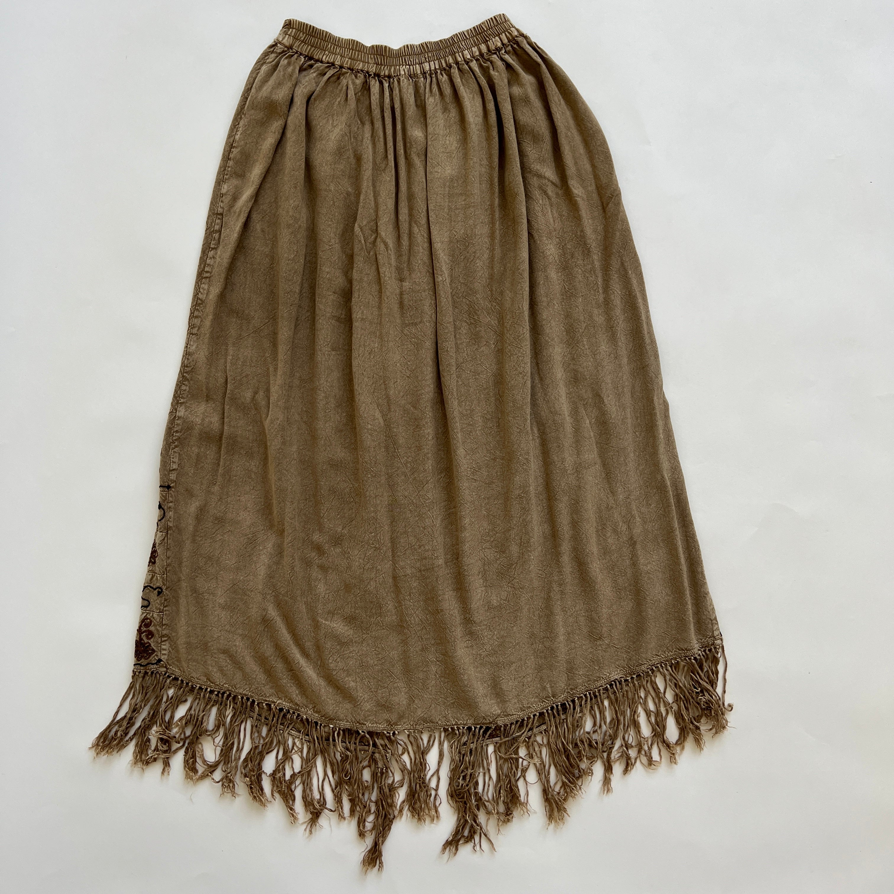 90s beige fringe maxi skirt