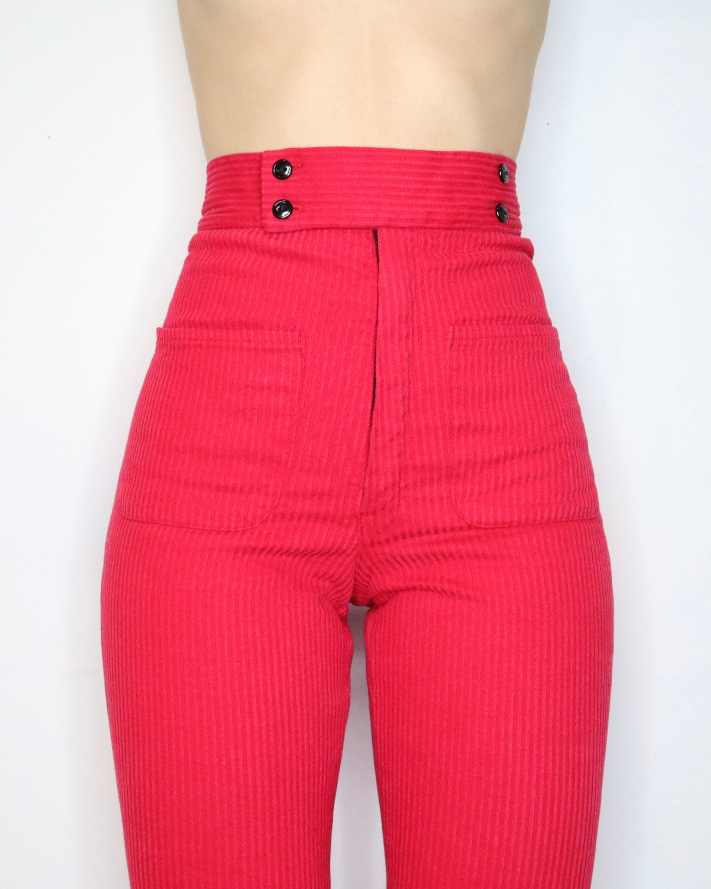 70s Red Corduroy Bell Bottoms (S)
