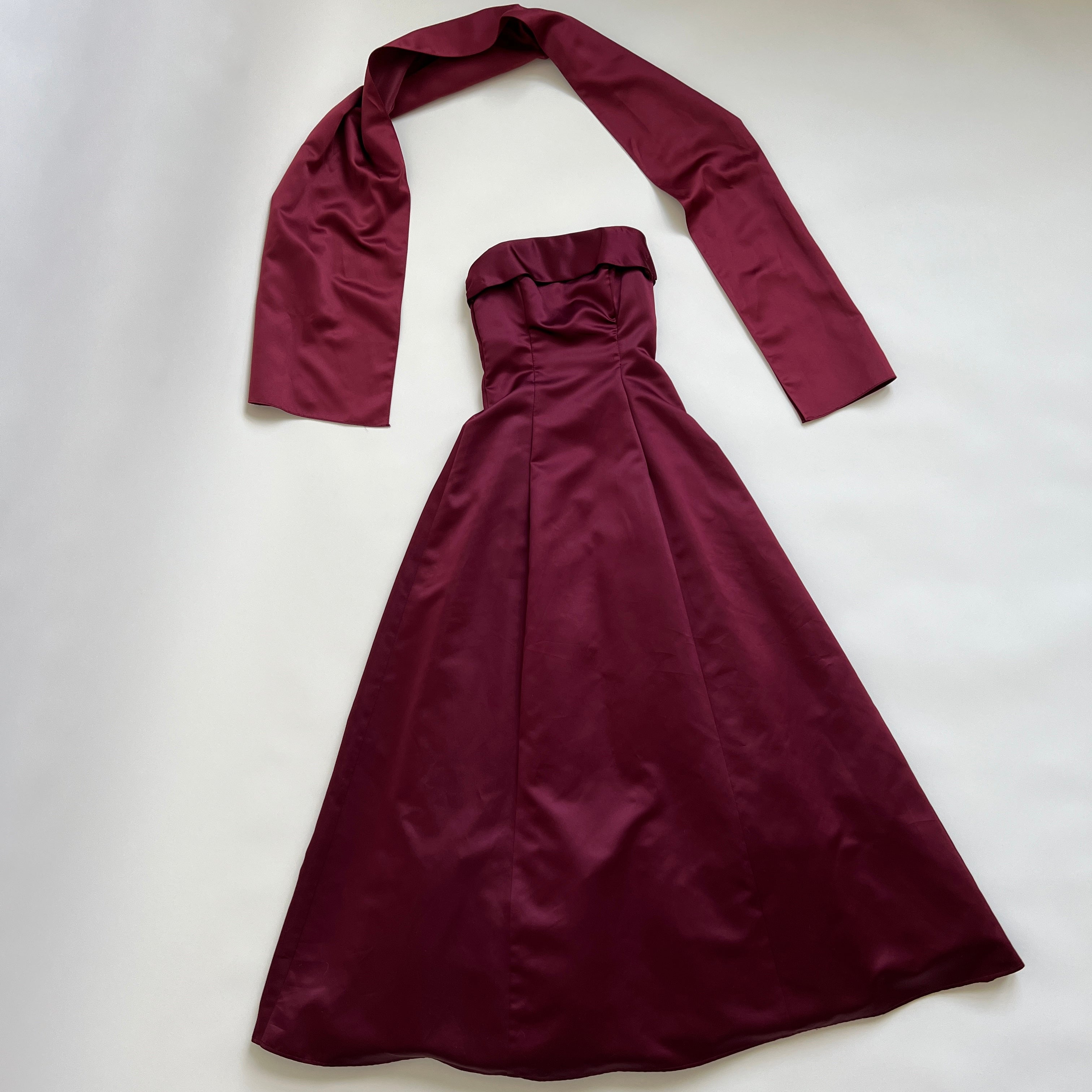 90s strapless satin gown w shawl