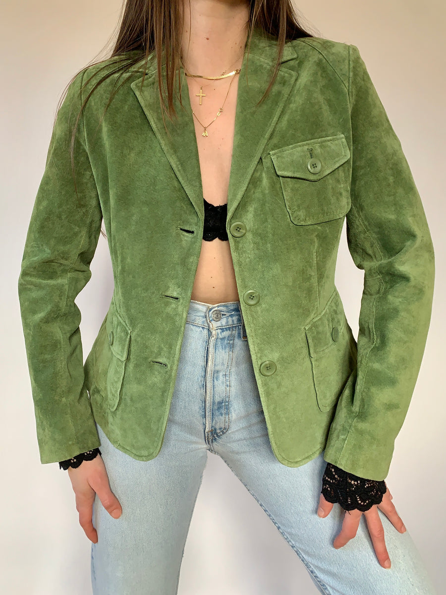 Vintage 1990s Green Leather Blazer