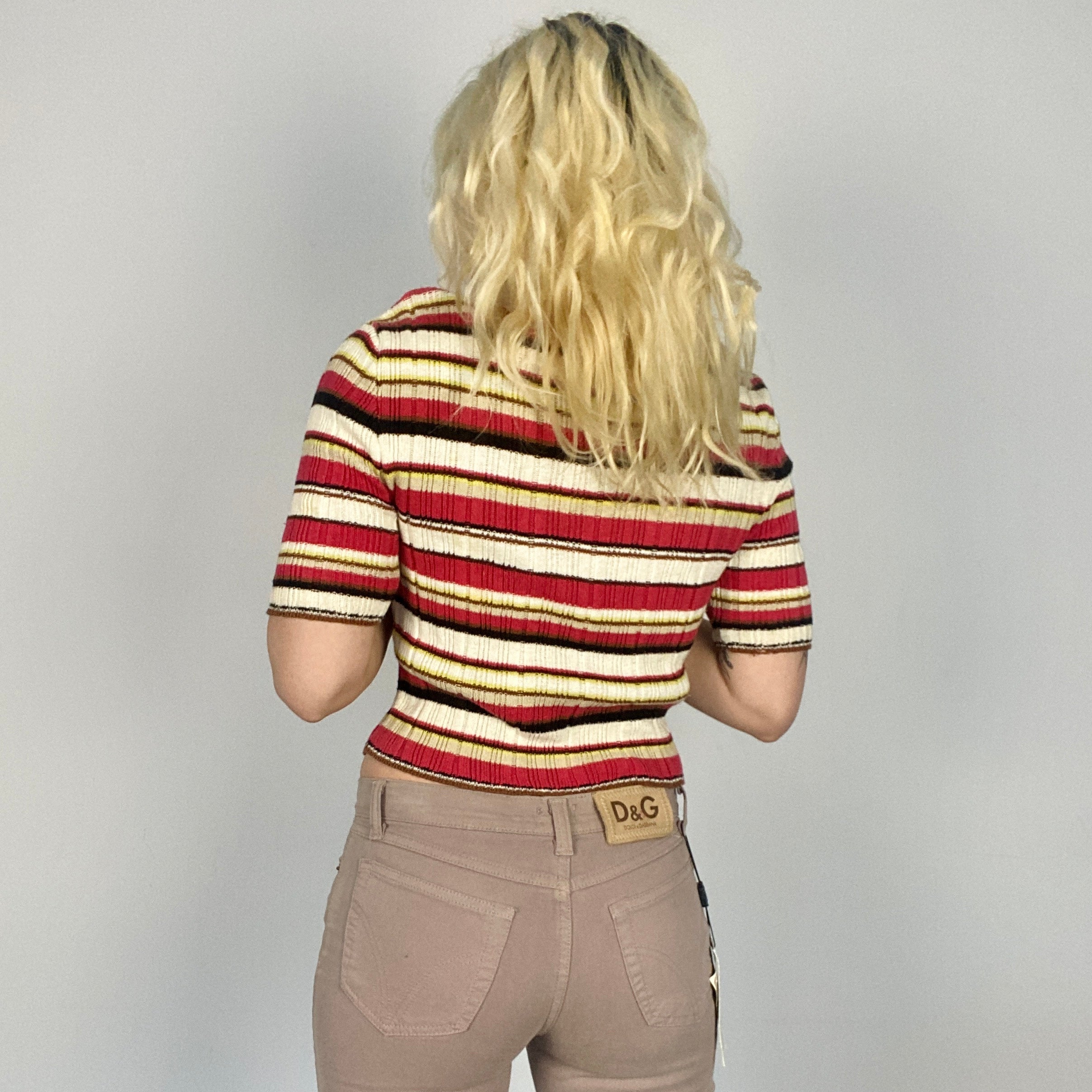 90s Striped Cropped Sweater Top