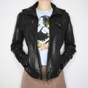 Italian Black Leather Moto Jacket (Medium)