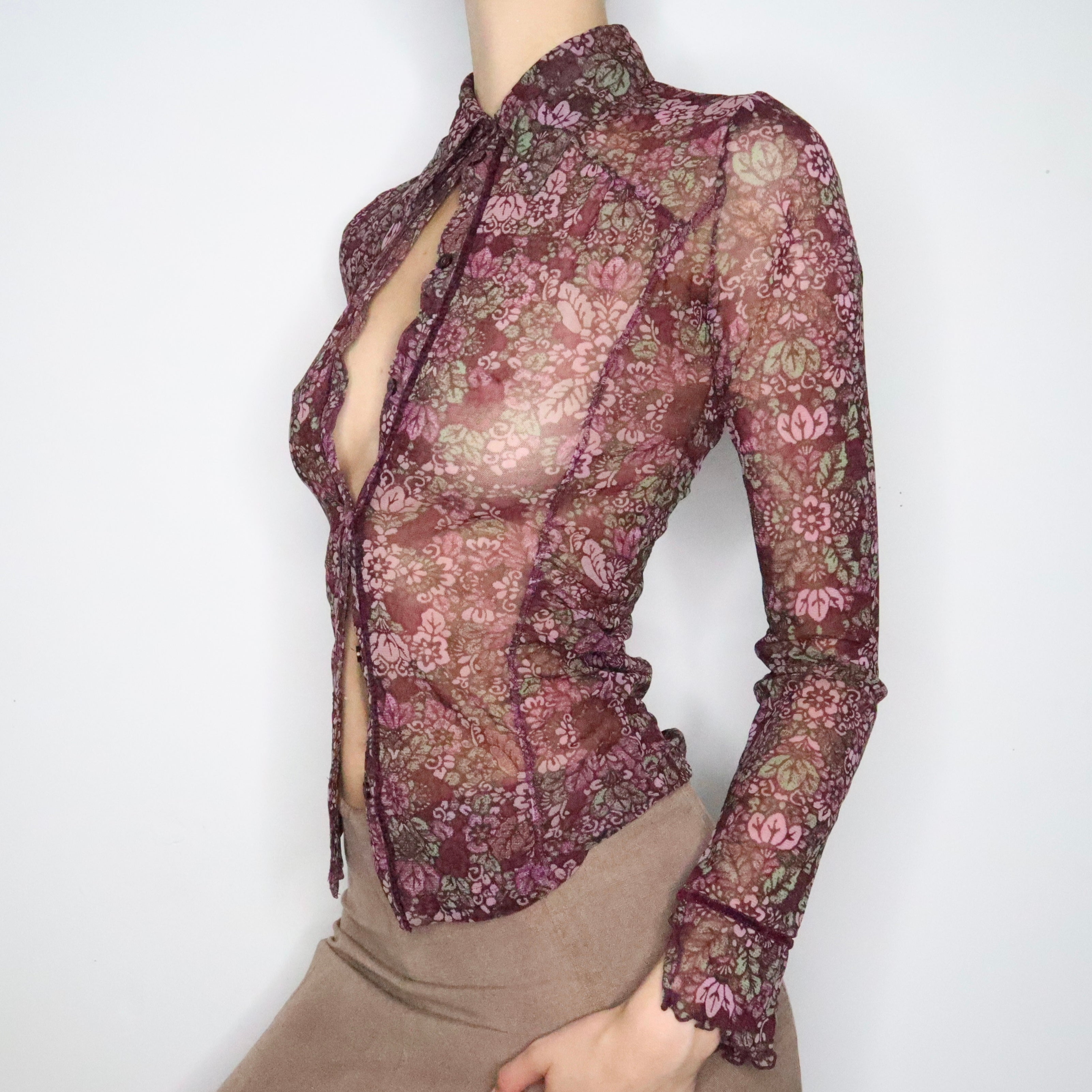 Mesh Button Up Blouse (Small)