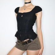 Black Button Up Blouse (XS-S) 