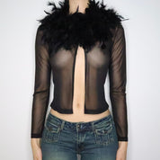 Black Feather Trim Cardigan (S-M)