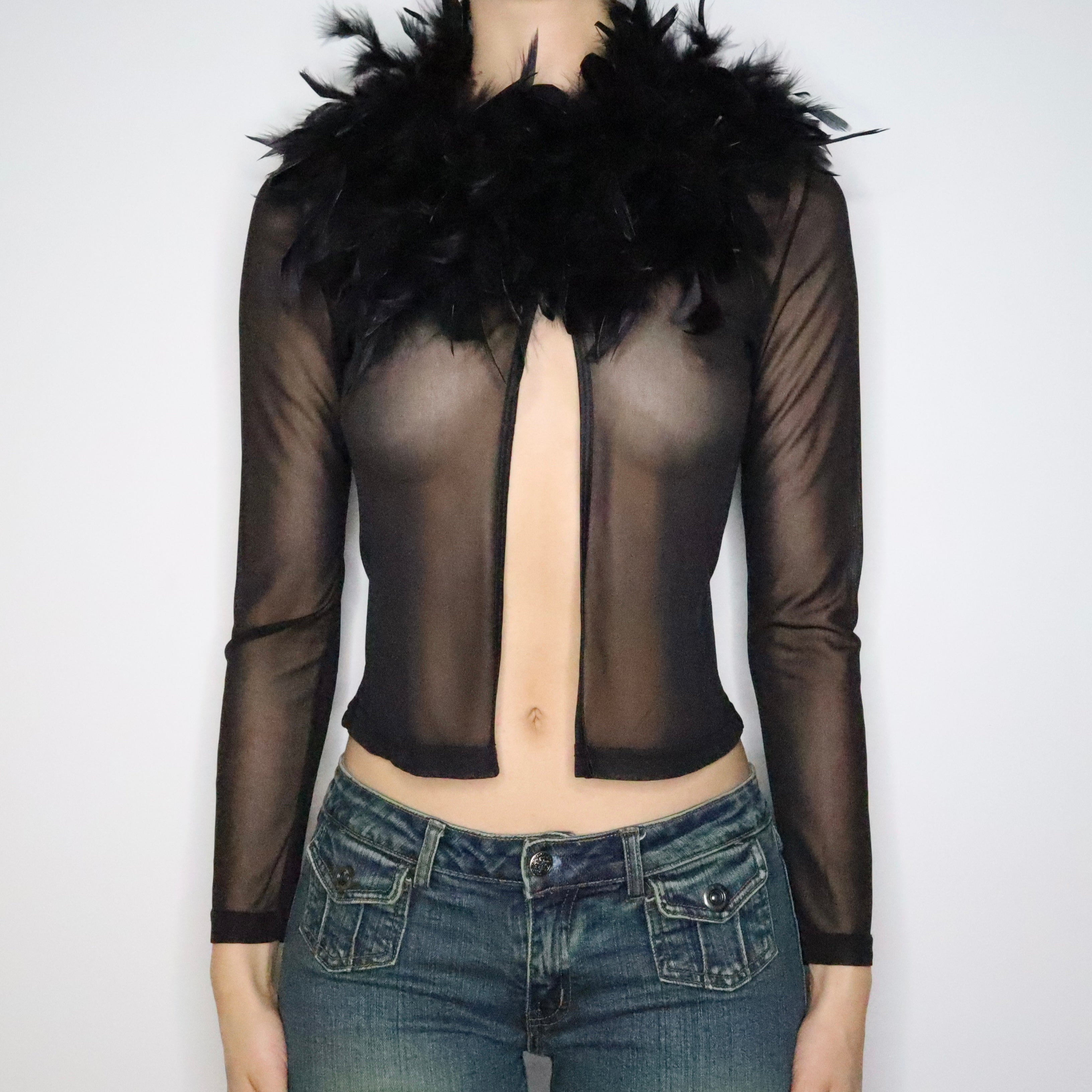 Black Feather Trim Cardigan (S-M)