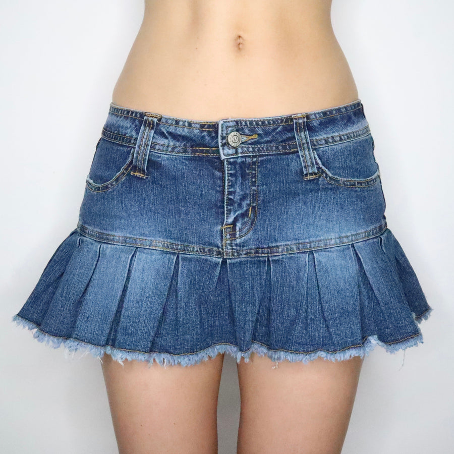 Pleated Denim Mini Skirt (Small)
