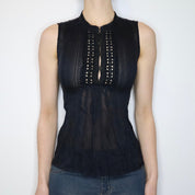 Black Babydoll Peasant Blouse (M-L) 