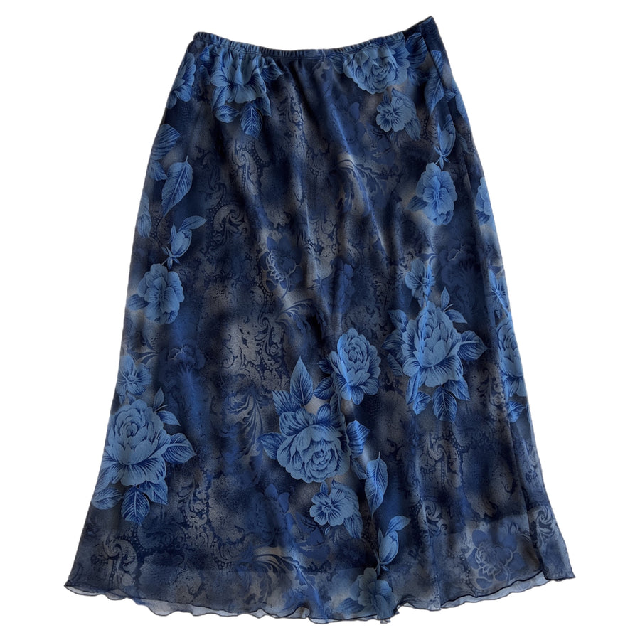 90s dark blue floral maxi skirt