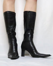 Black Leather Pointed Toe Boots (6 US/36 EU)