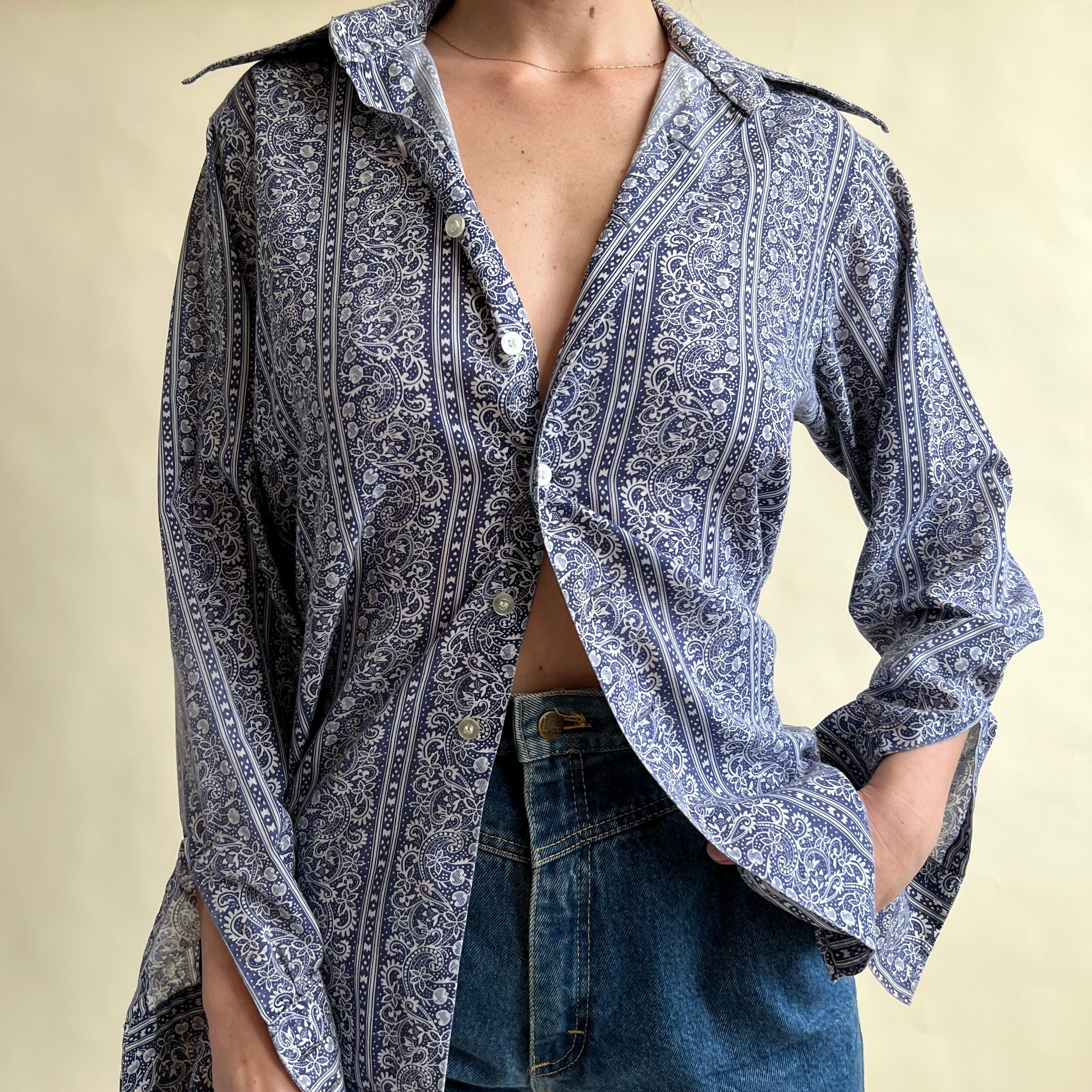 Vintage blue print button down
