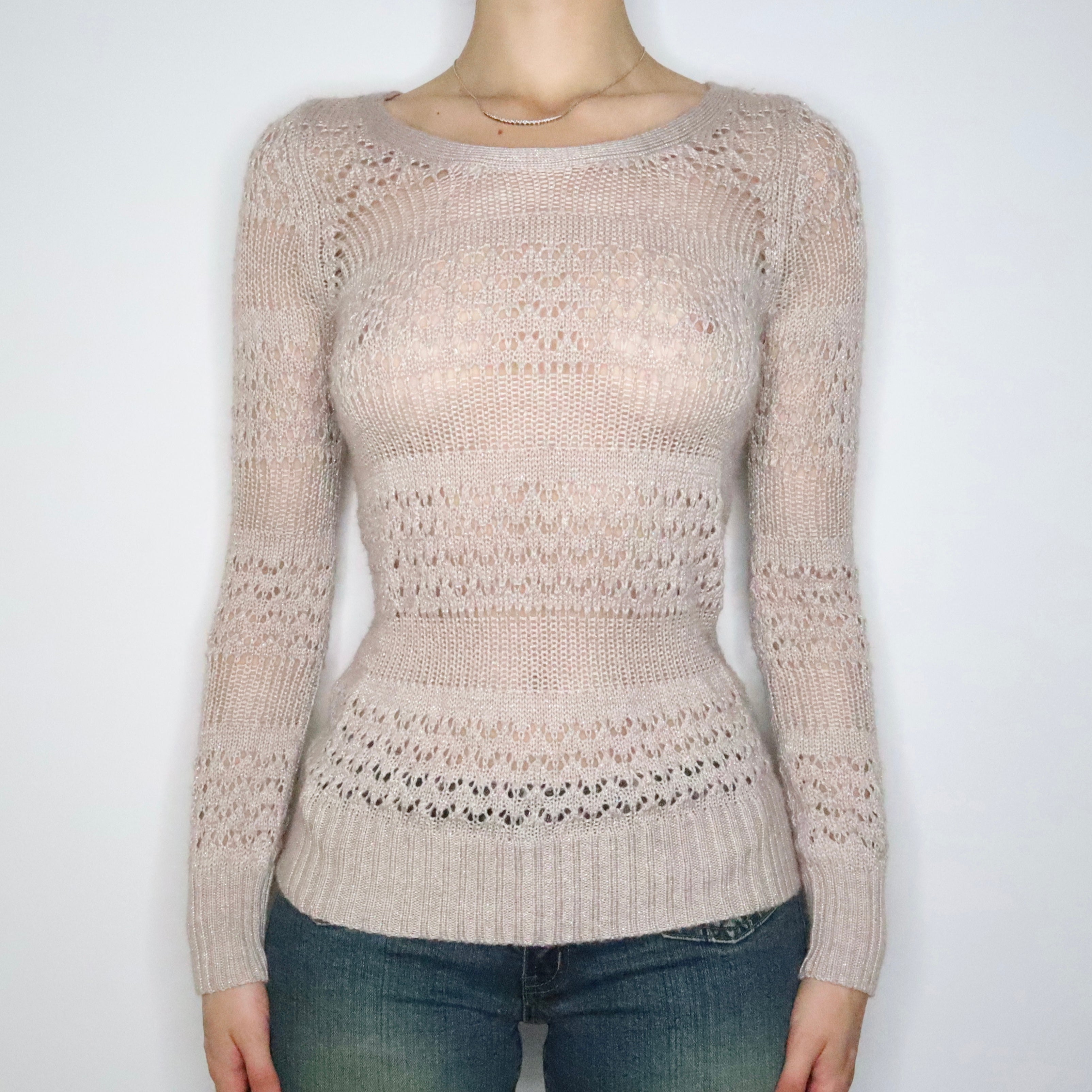 Beige Open Knit Sweater (Medium)
