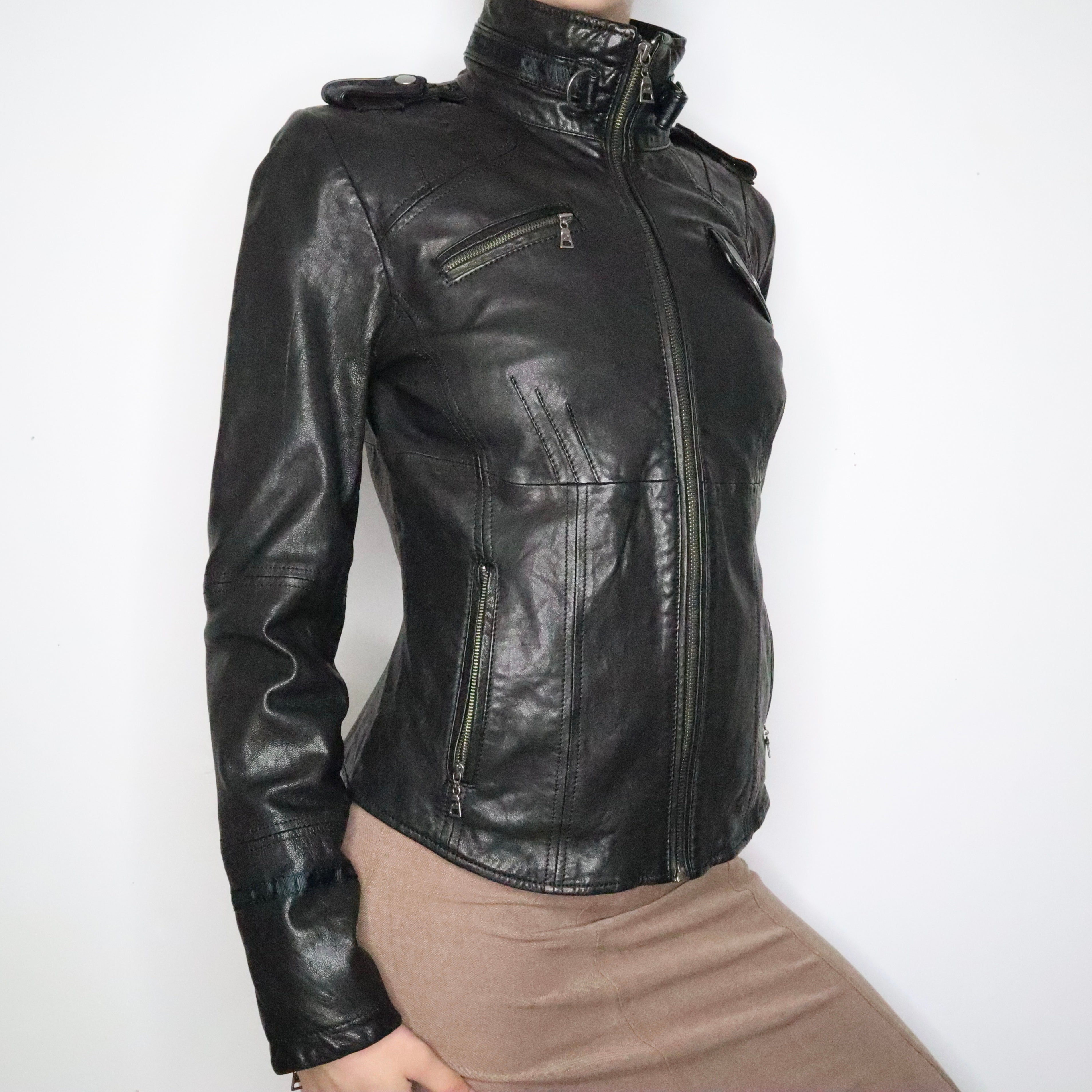 Italian Black Leather Moto Jacket (Medium)