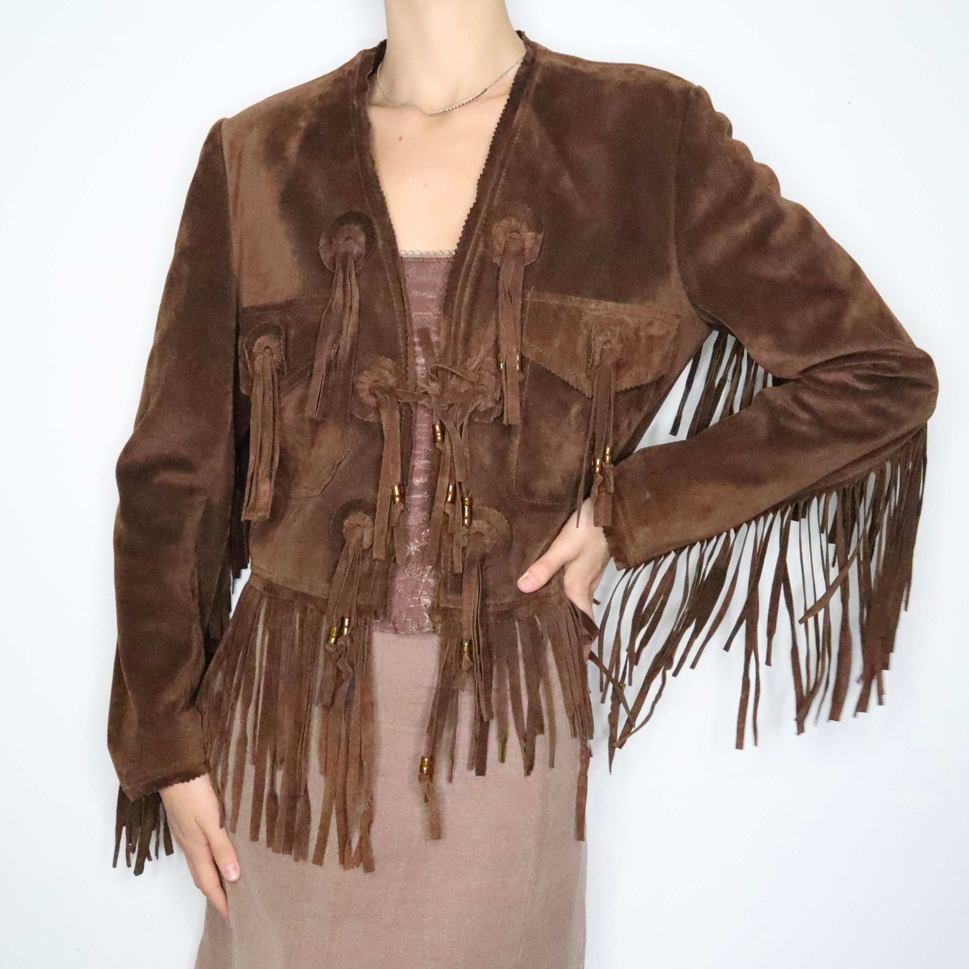 Brown Suede Fringe Jacket (Large)