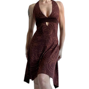 90s Brown sparkle halter dress