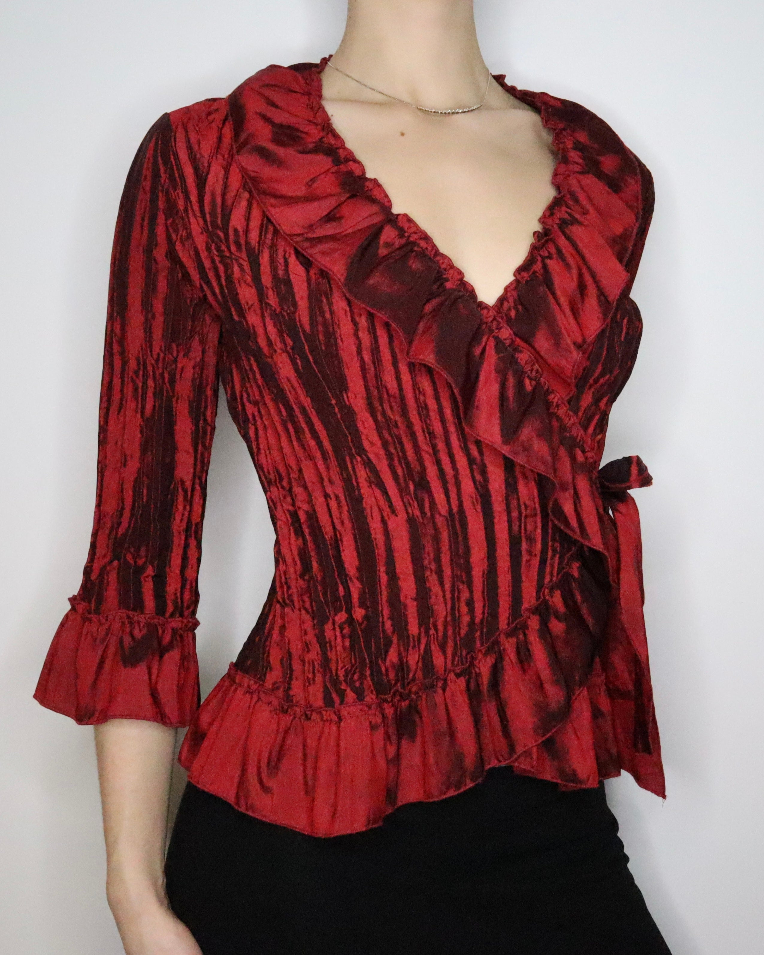 Dark Red Pleated Blouse (M-L) 
