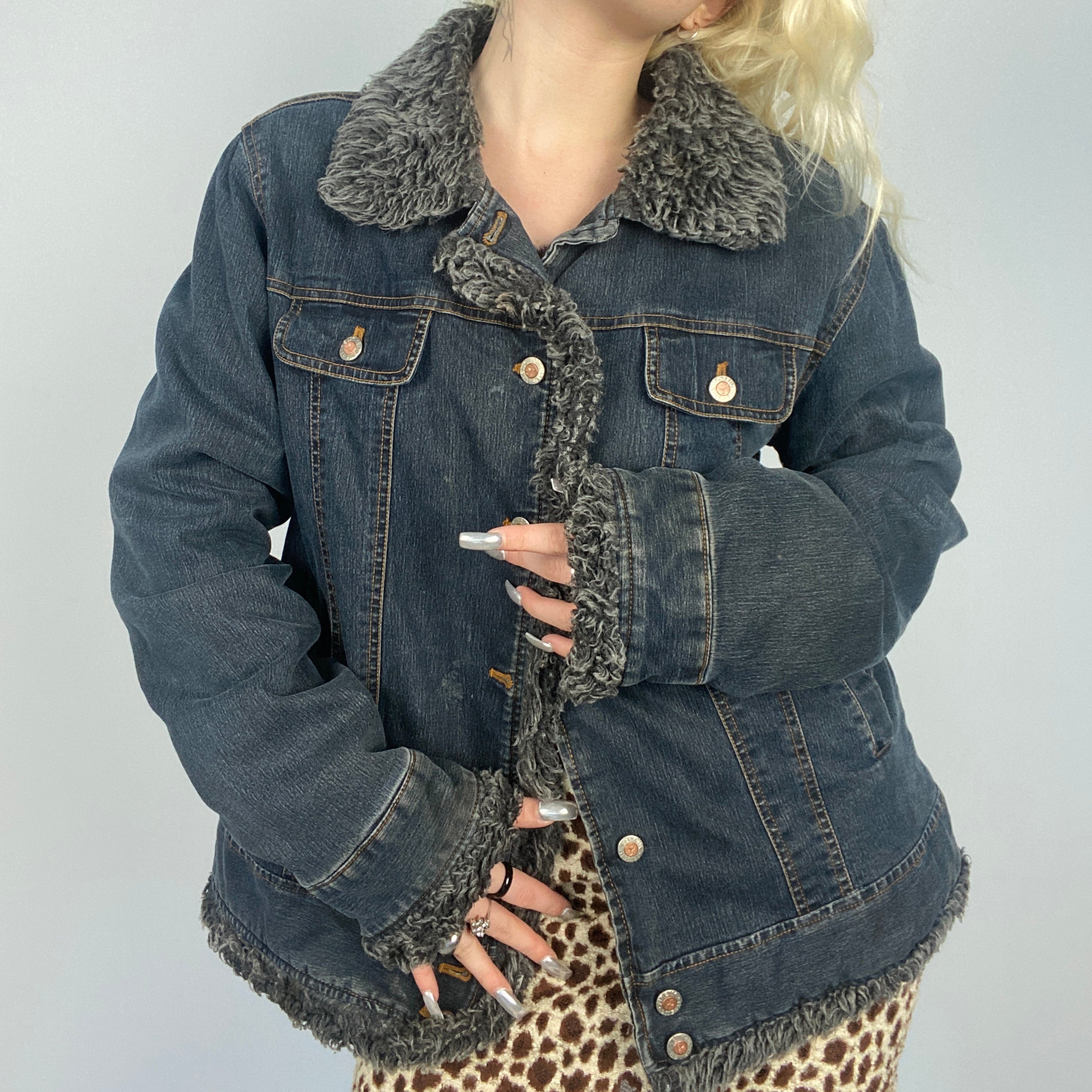 90s Denim and Faux Fur Jacket
