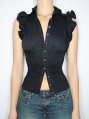 Bebe Black Button Up Blouse (Small) 