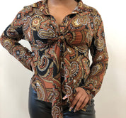 Brown tie button up top