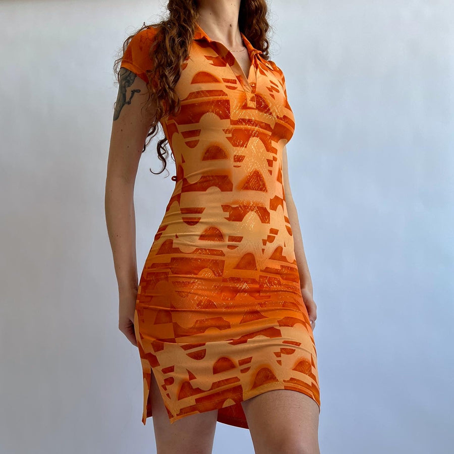 Y2K orange print polo dress (S/M)