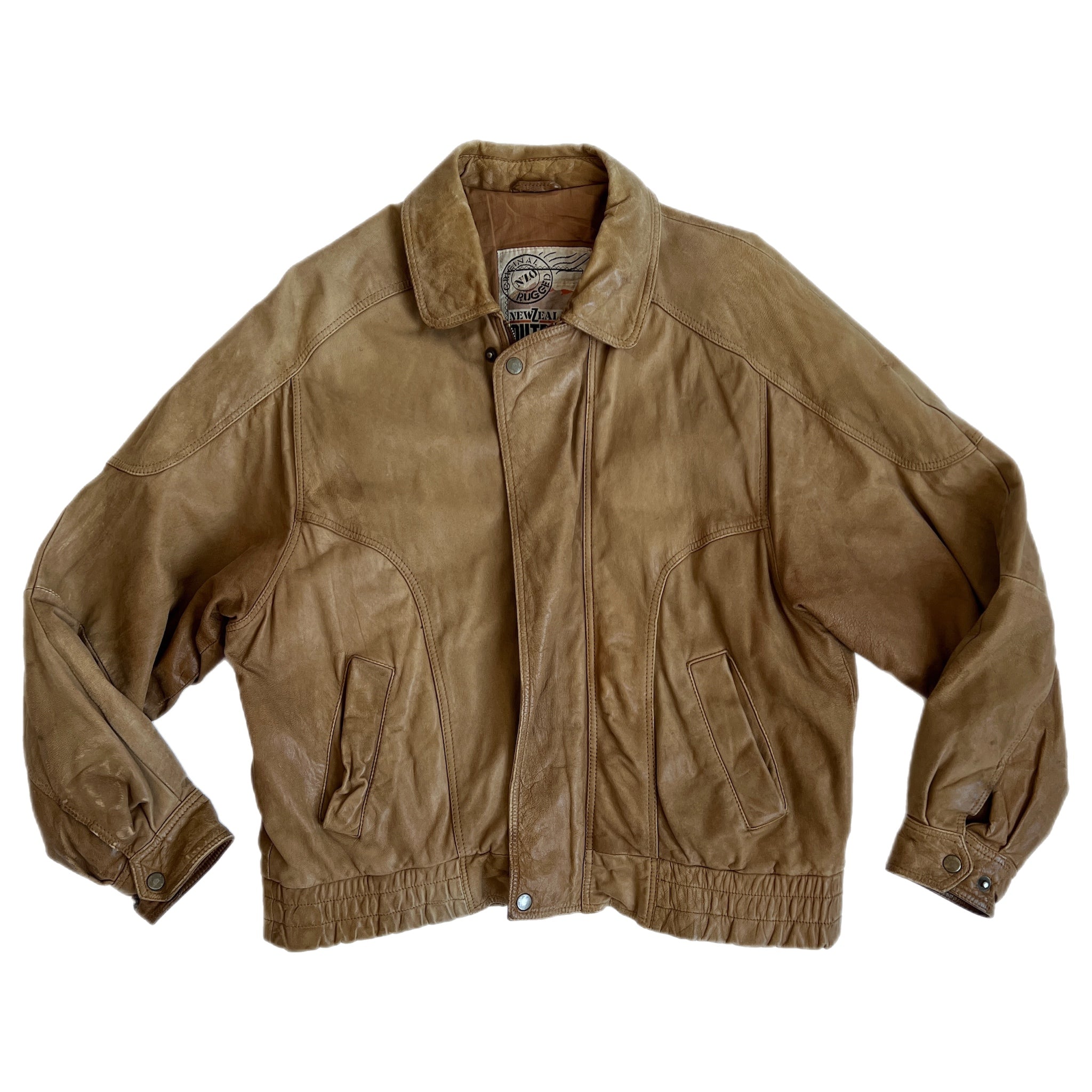 Vintage tan leather bomber
