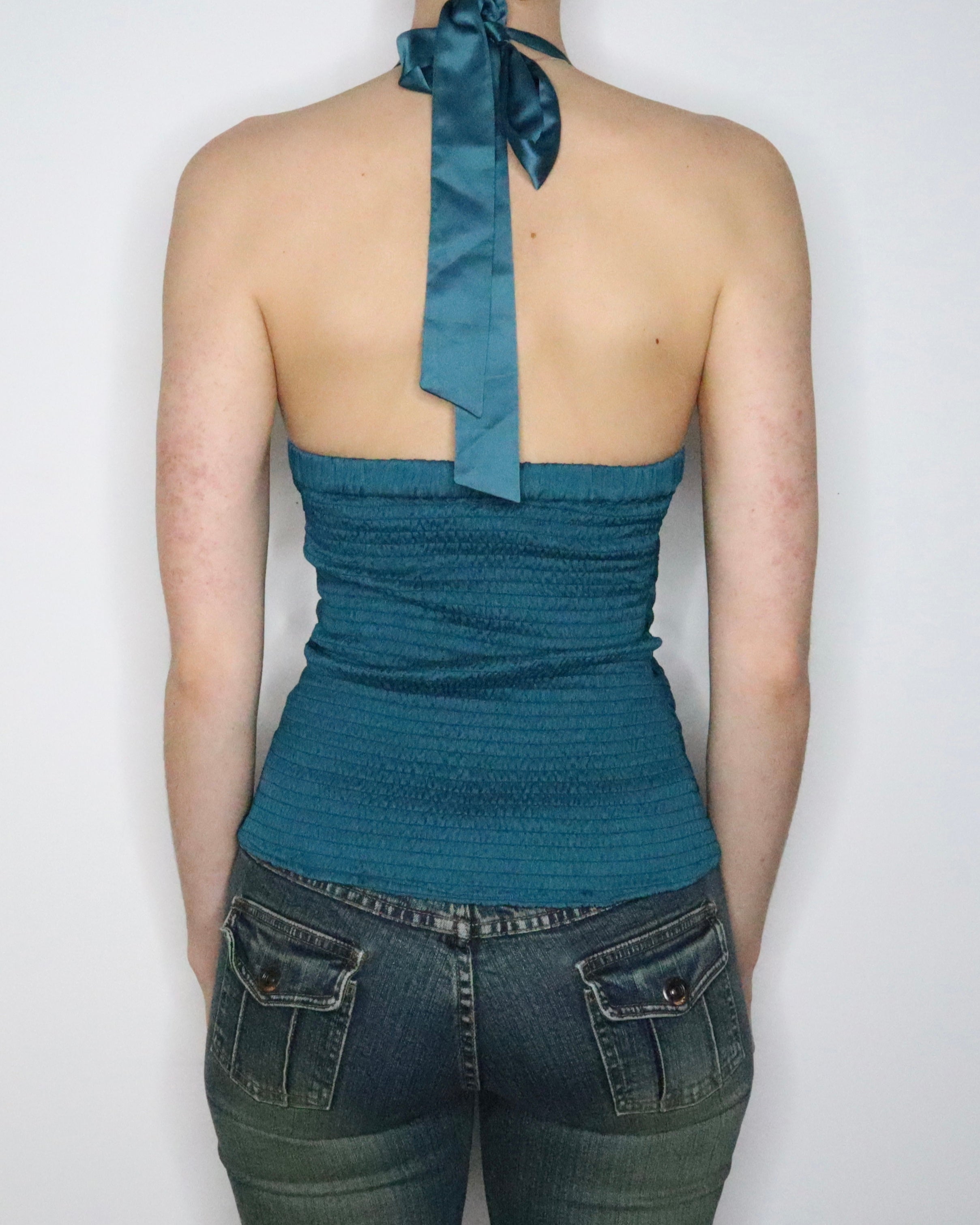 Bebe Teal Halter Top (Small) 
