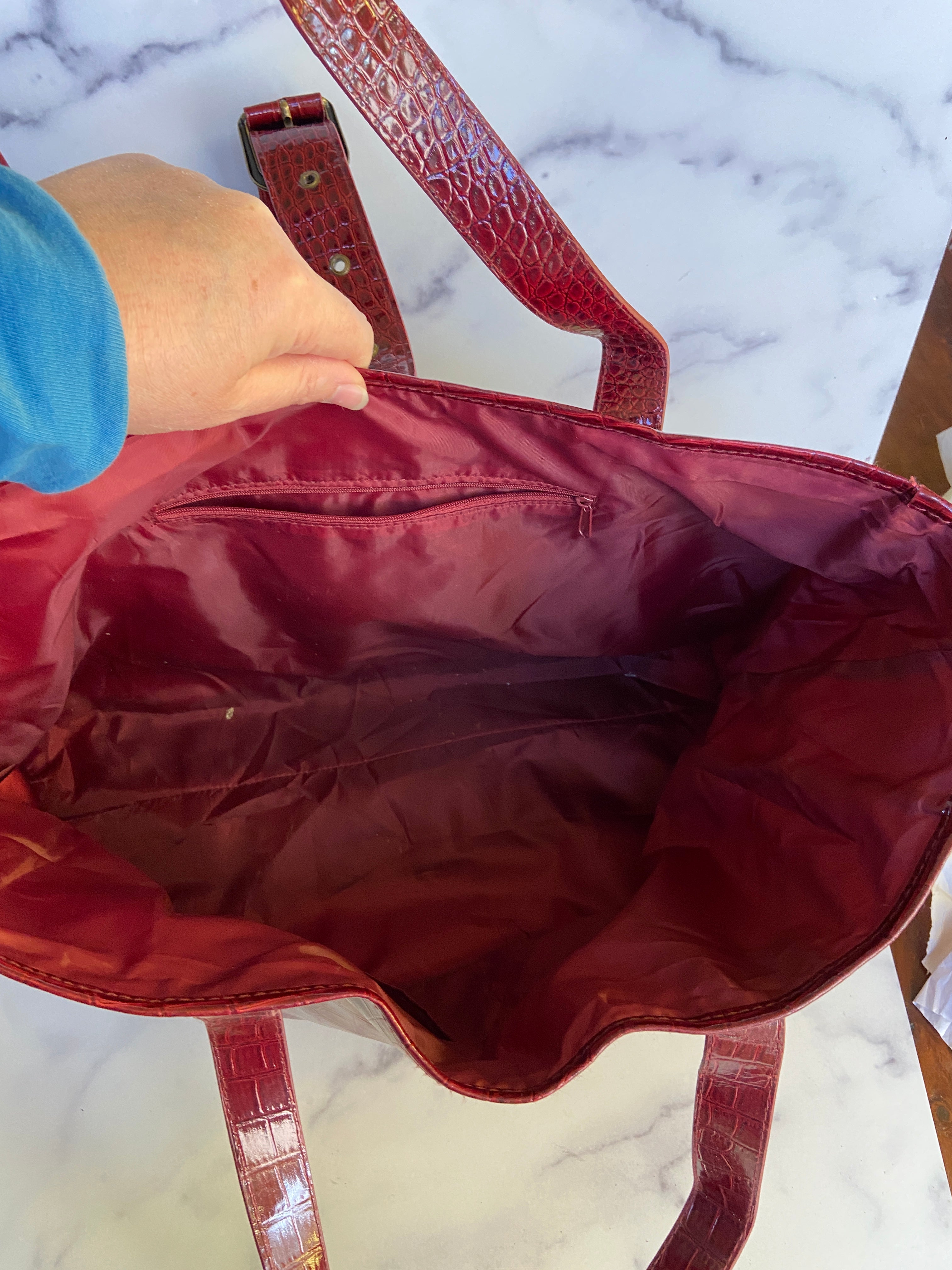 Big red leather tote