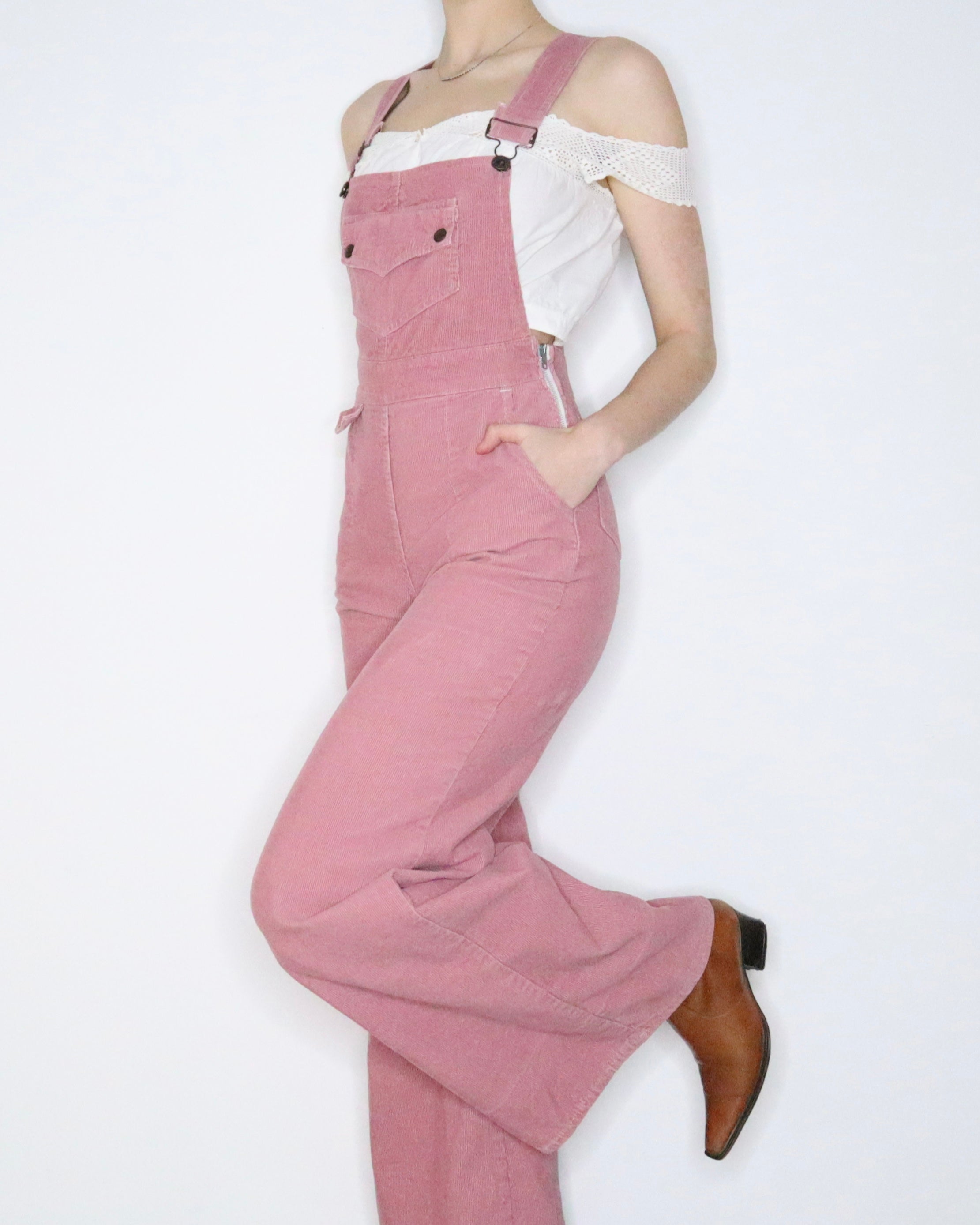 70s Pink Corduroy Overalls (S)