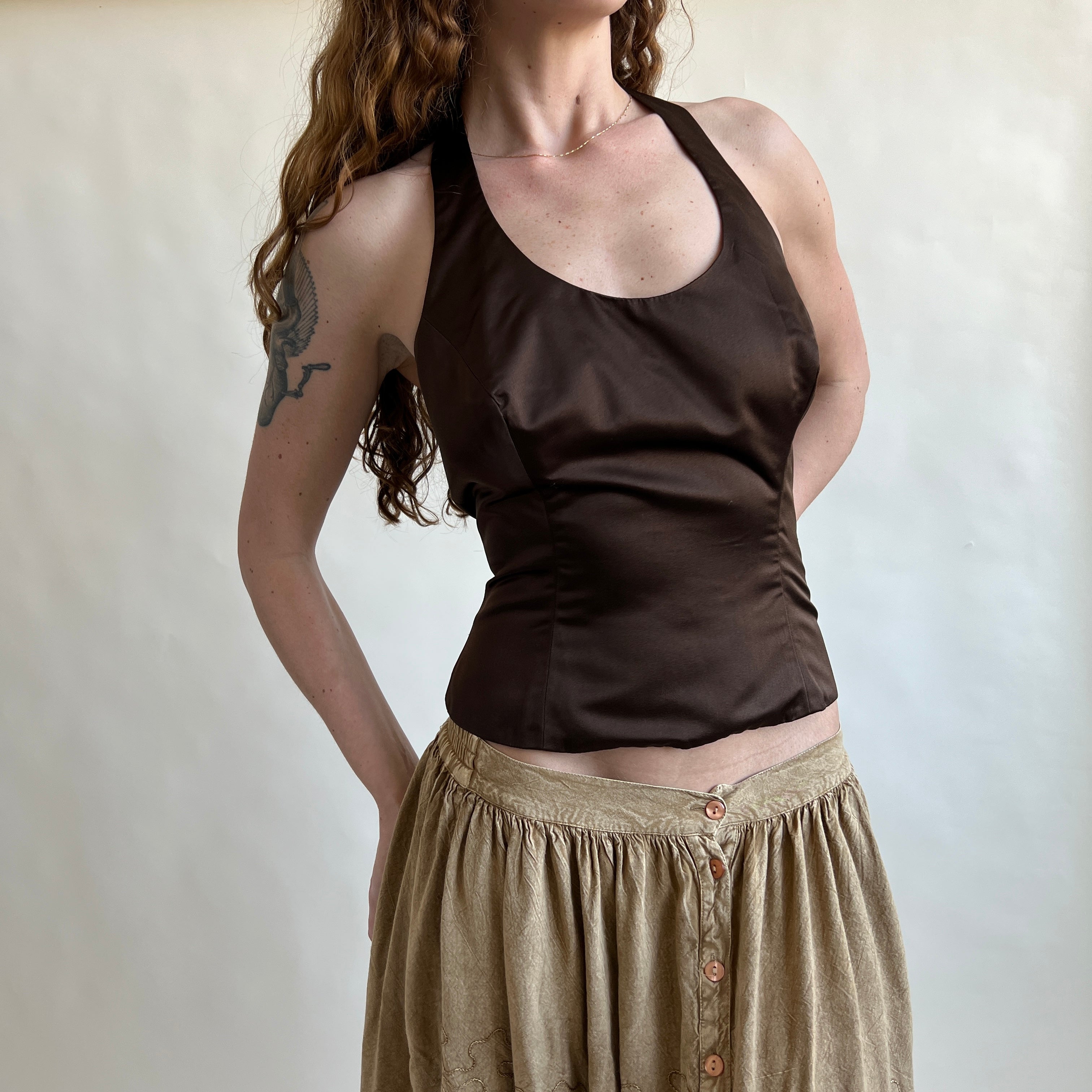 Dark brown satin halter