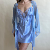 Lavender satin slip + robe set