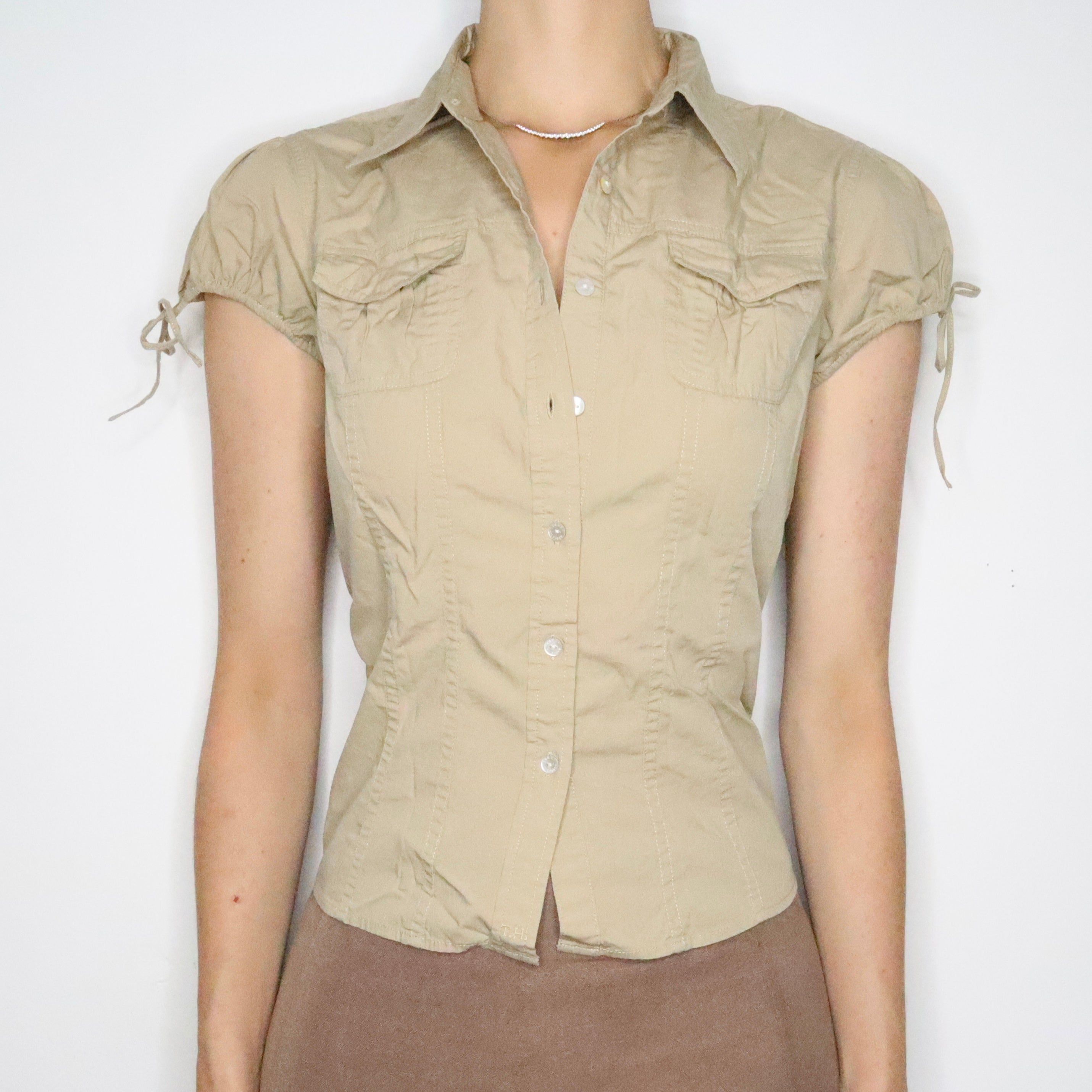 Tan Short Sleeve Button Up (M-L)