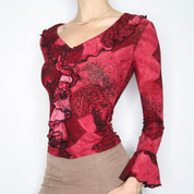 Dark Red Ruffle Blouse (Small)