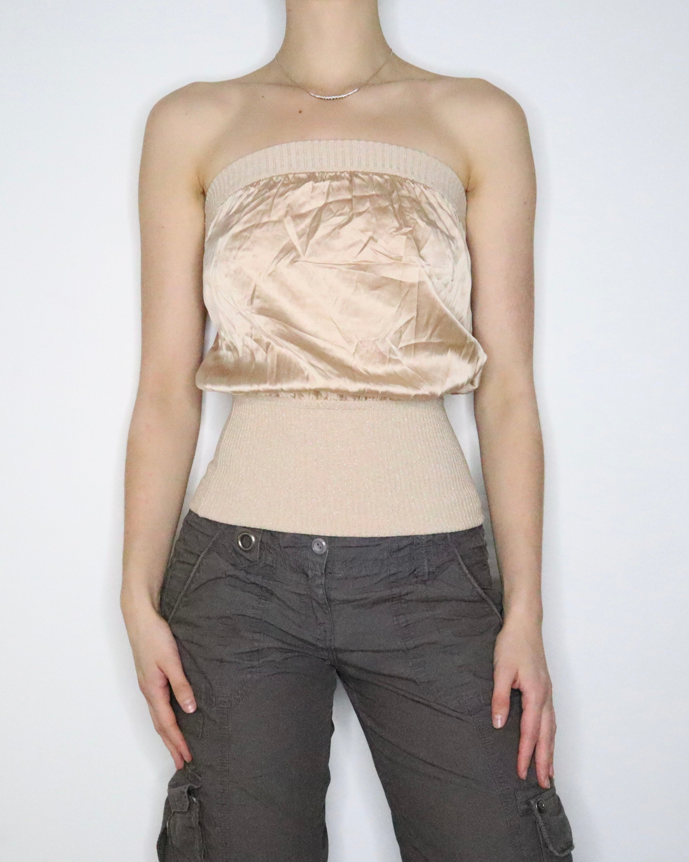 Bebe Gold Silk Tube Top (XS-S)