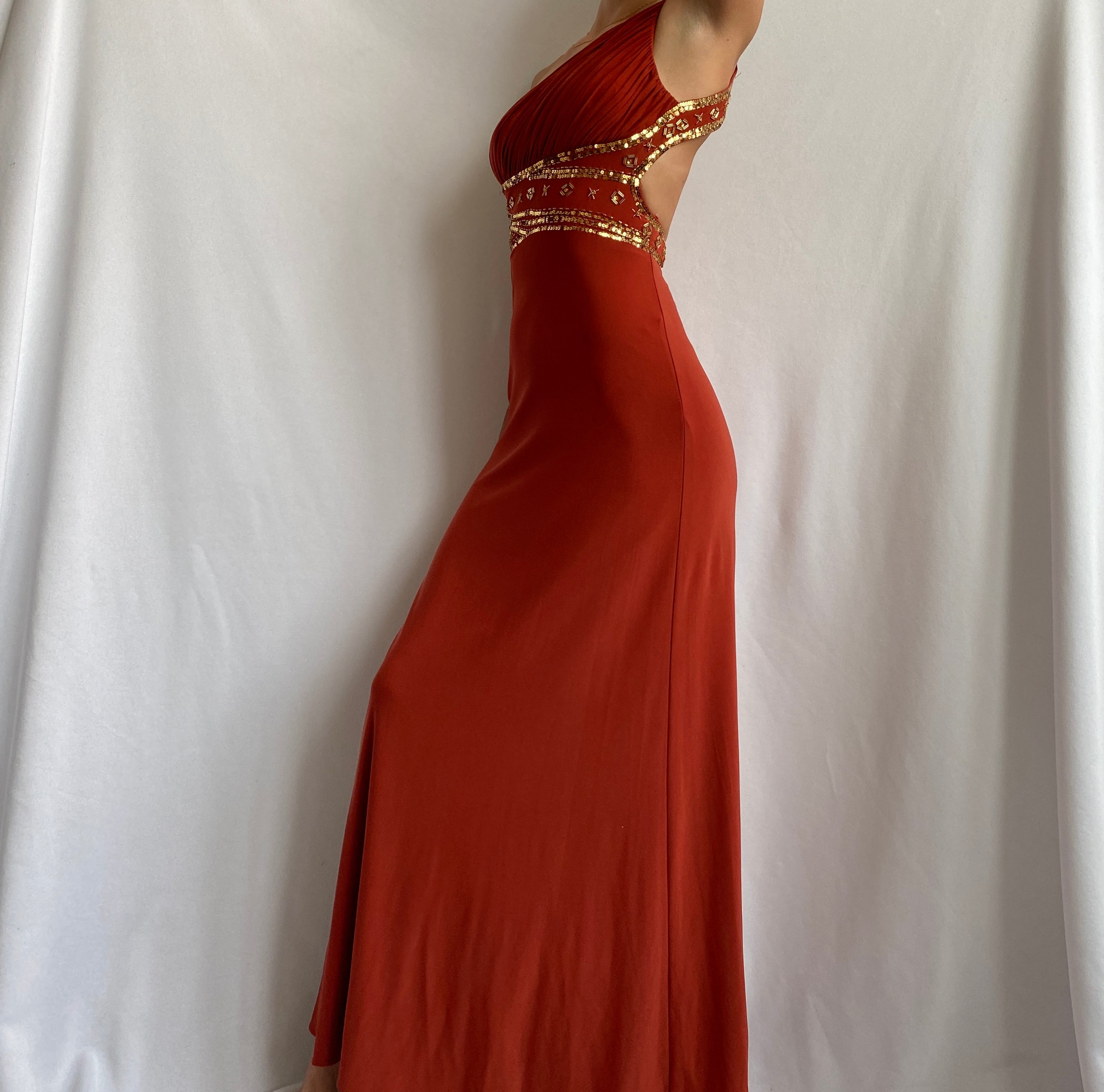 Bronze & gold prom dress